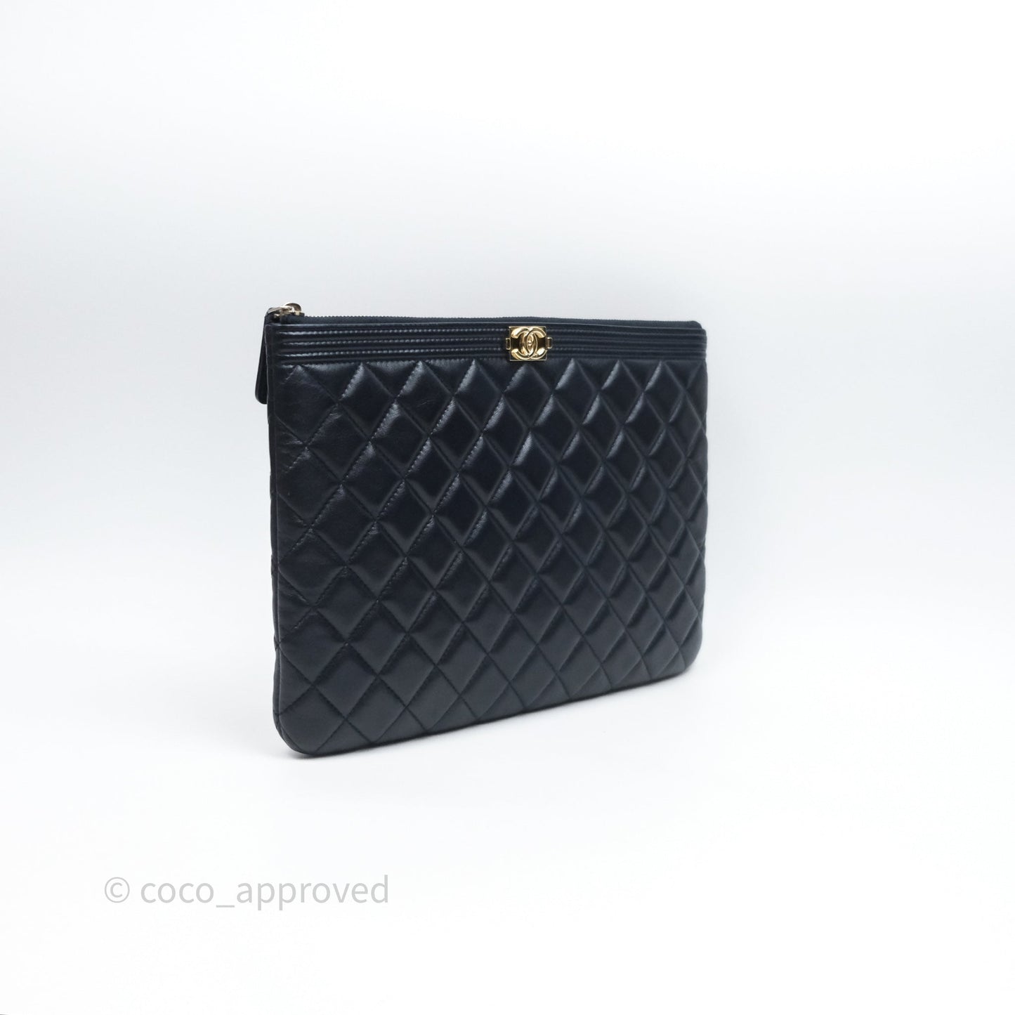 Chanel Medium O Case Boy Navy Lambskin Gold Hardware