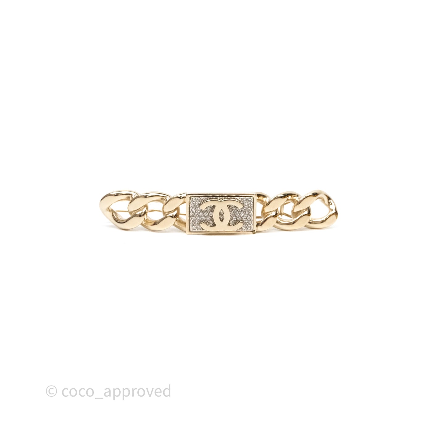 Chanel Crystal Chain CC Hair Clip Barrette Gold 21C