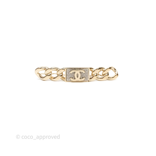 Chanel Crystal Chain CC Hair Clip Barrette Gold 21C