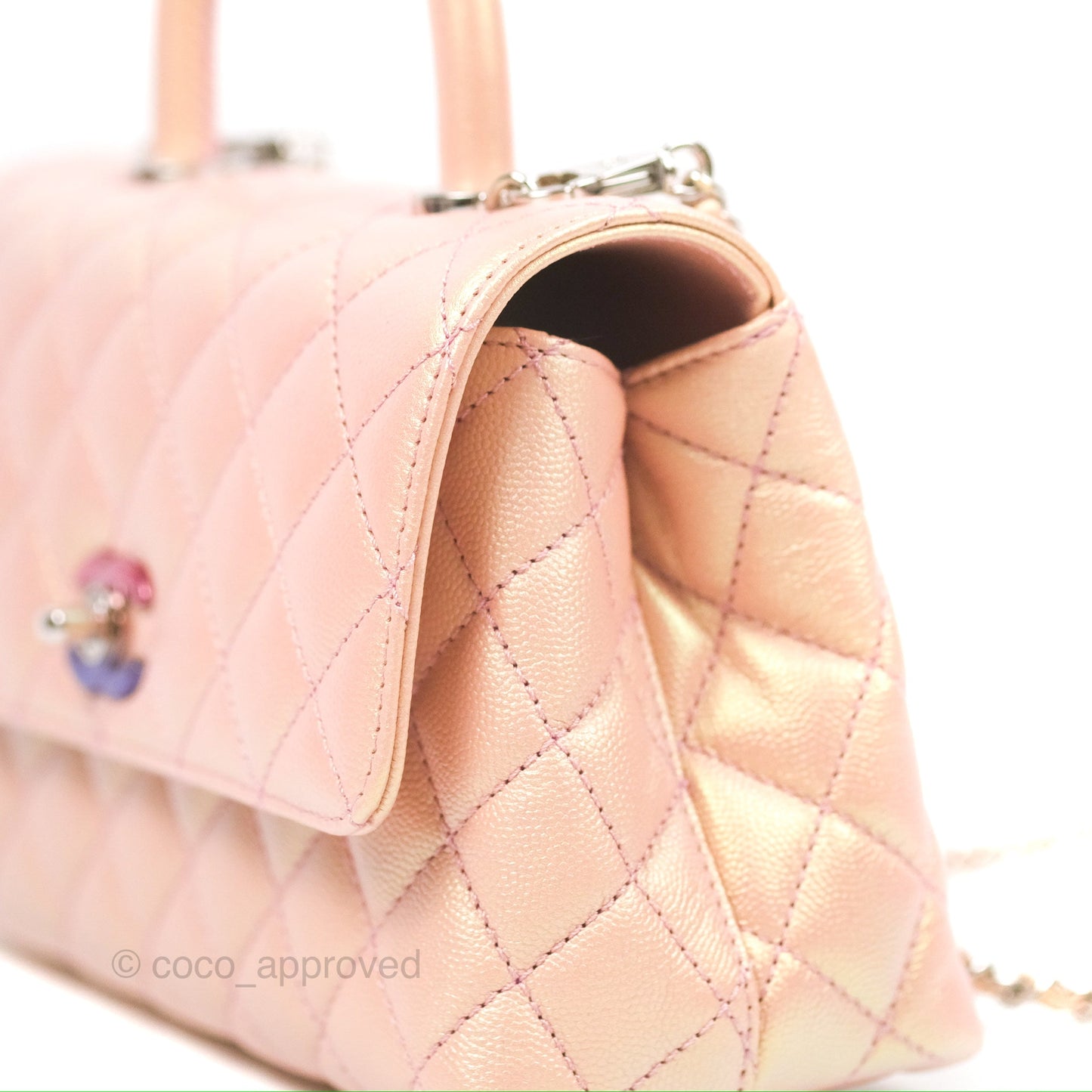 Chanel Small Quilted Coco Handle Iridescent Pink Caviar Rainbow Hardware