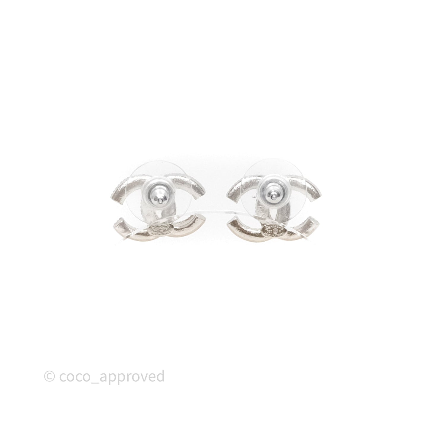 Chanel Crystals CC Earrings Silver Tone 21V