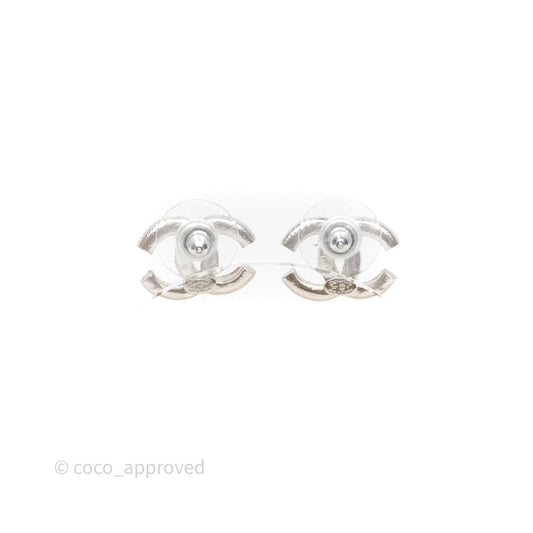 Chanel Crystals CC Earrings Silver Tone 21V