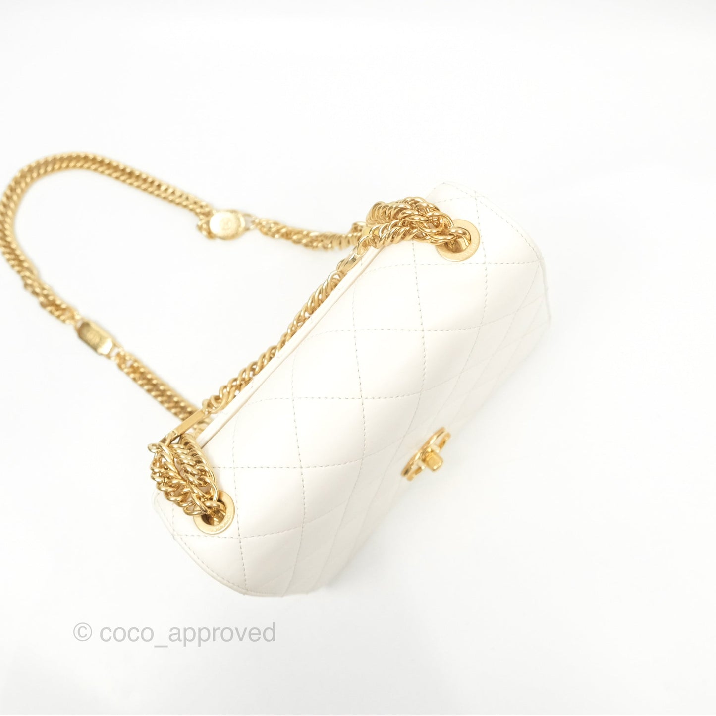 Chanel Mini Flap Bag with Enamel Charm Chain White Lambskin Gold Hardware