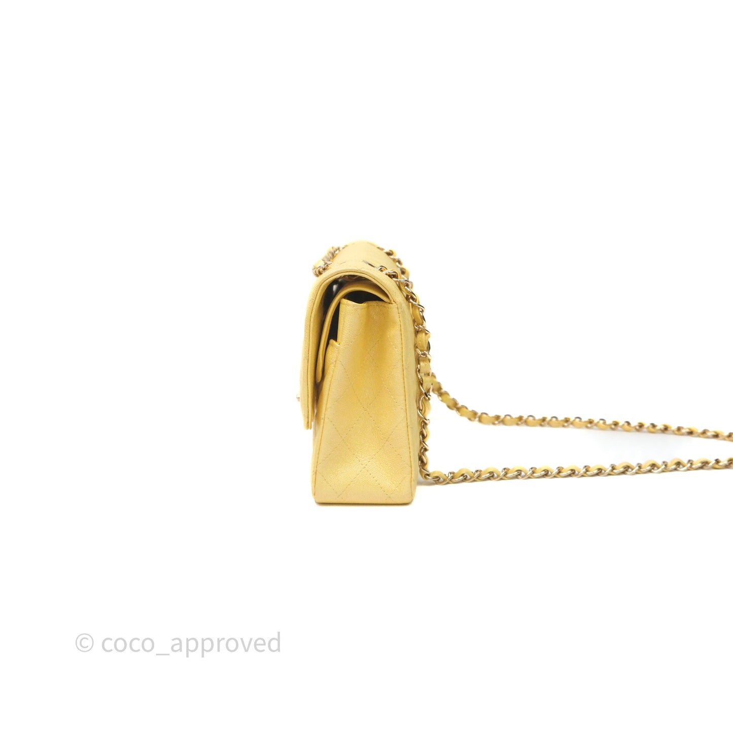 Chanel Classic M/L Medium Flap Quilted Iridescent Yellow Caviar Gold Hardware