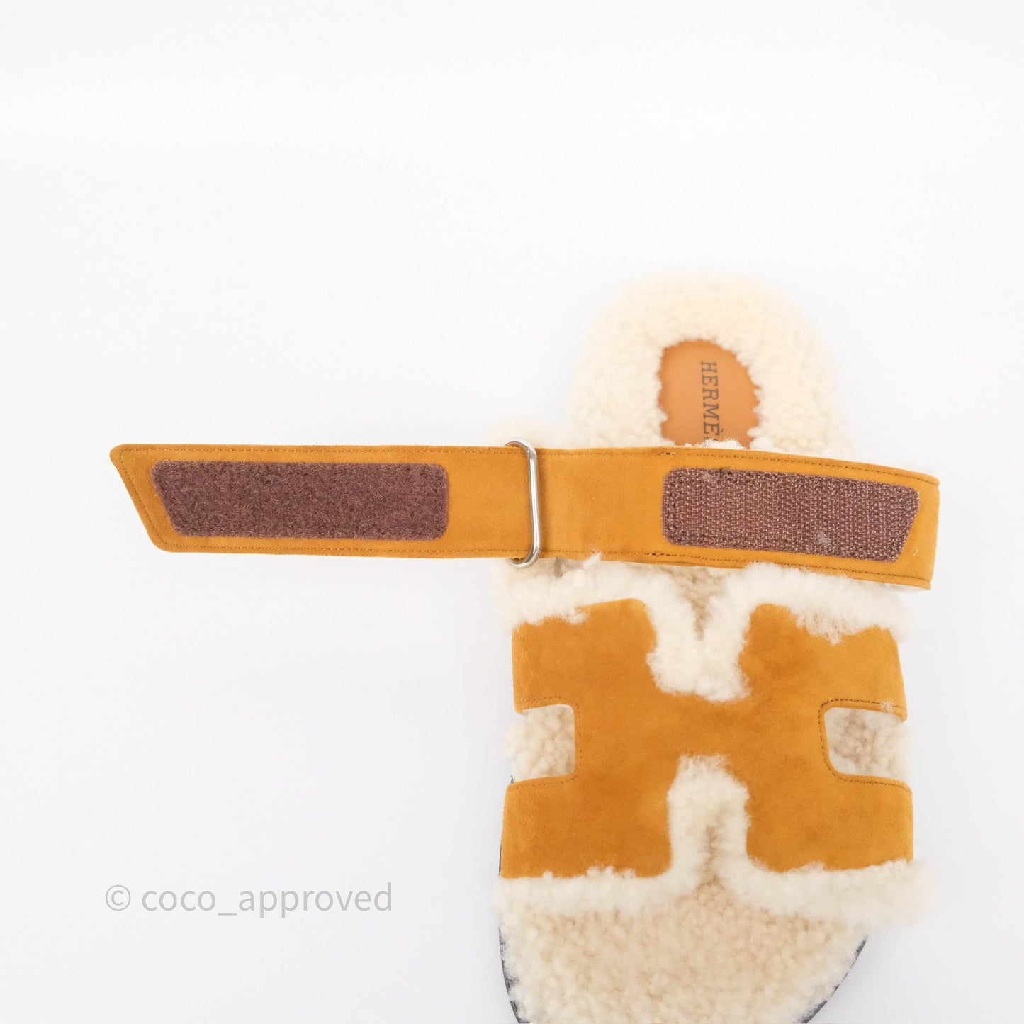 Hermès Chypre Sandal Shearling Beige Kraft / Ecru Goatskin Size 37