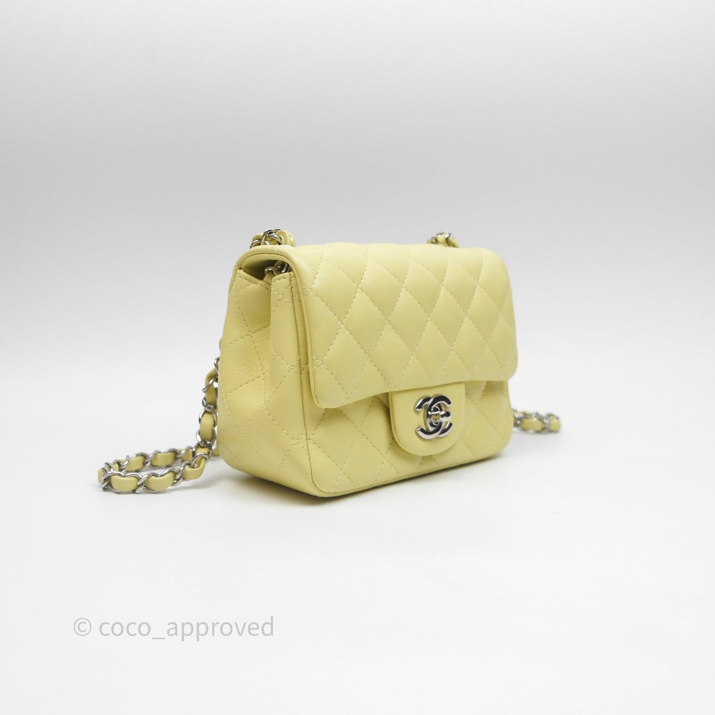 Chanel Mini Square Flap Quilted Yellow Lambskin Silver Hardware