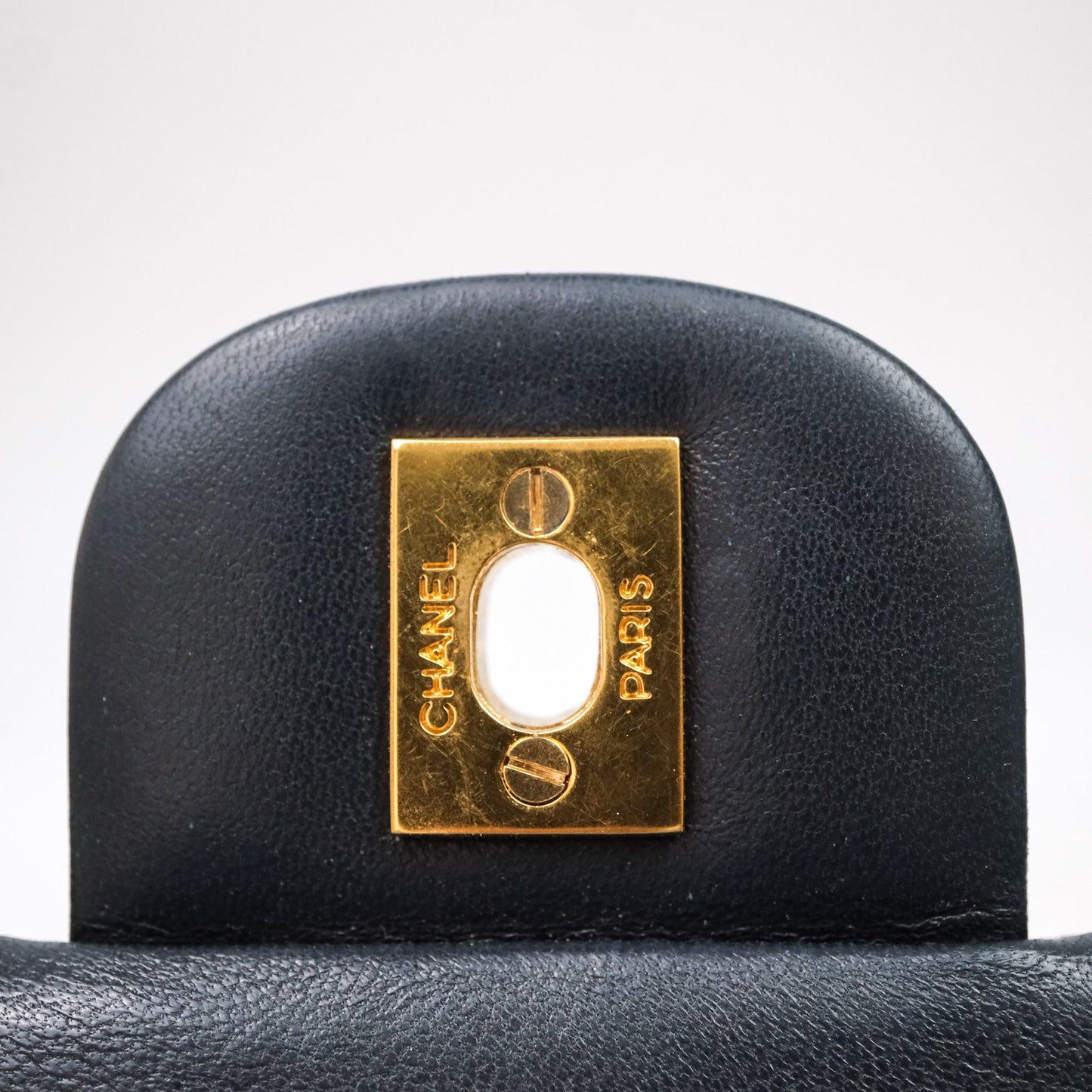 Chanel Vintage M/L Lambskin Medium Double Flap Bag Navy 24K Gold Hardware