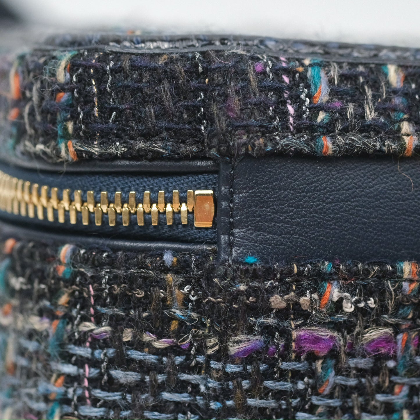 Chanel Quilted Medium CC Filigree Vanity Case Navy Tweed Python