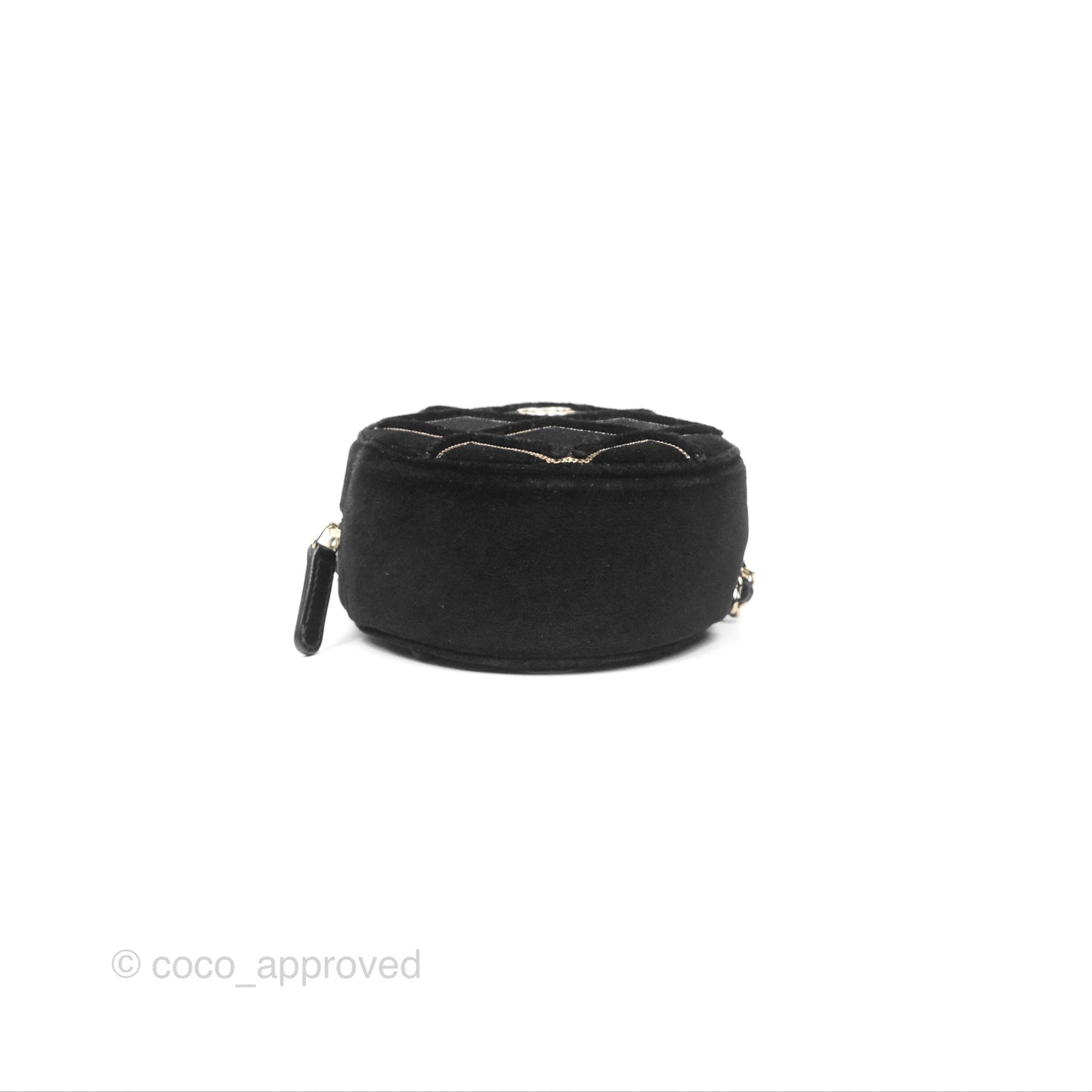 Chanel Quilted Round Clutch With Chain Black Velvet Gold Hardware