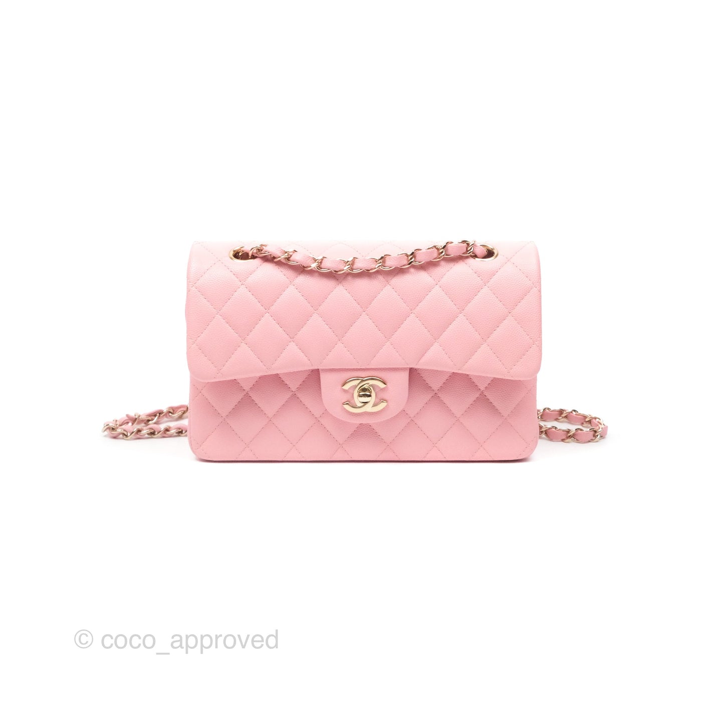 Chanel Small Classic Flap Quilted Sakura Pink Caviar Gold Hardware 22C