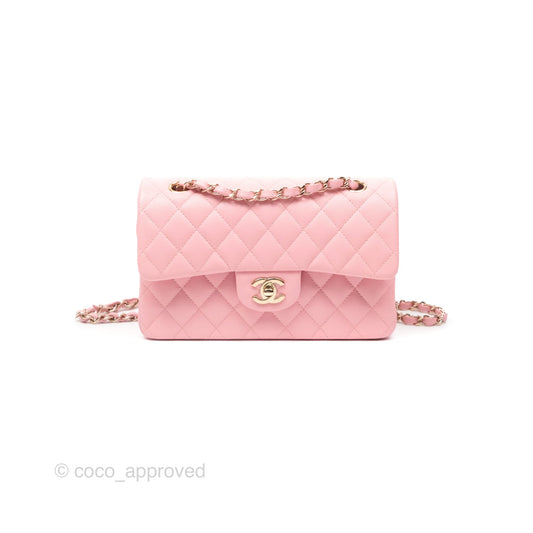 Chanel Small Classic Flap Quilted Sakura Pink Caviar Gold Hardware 22C