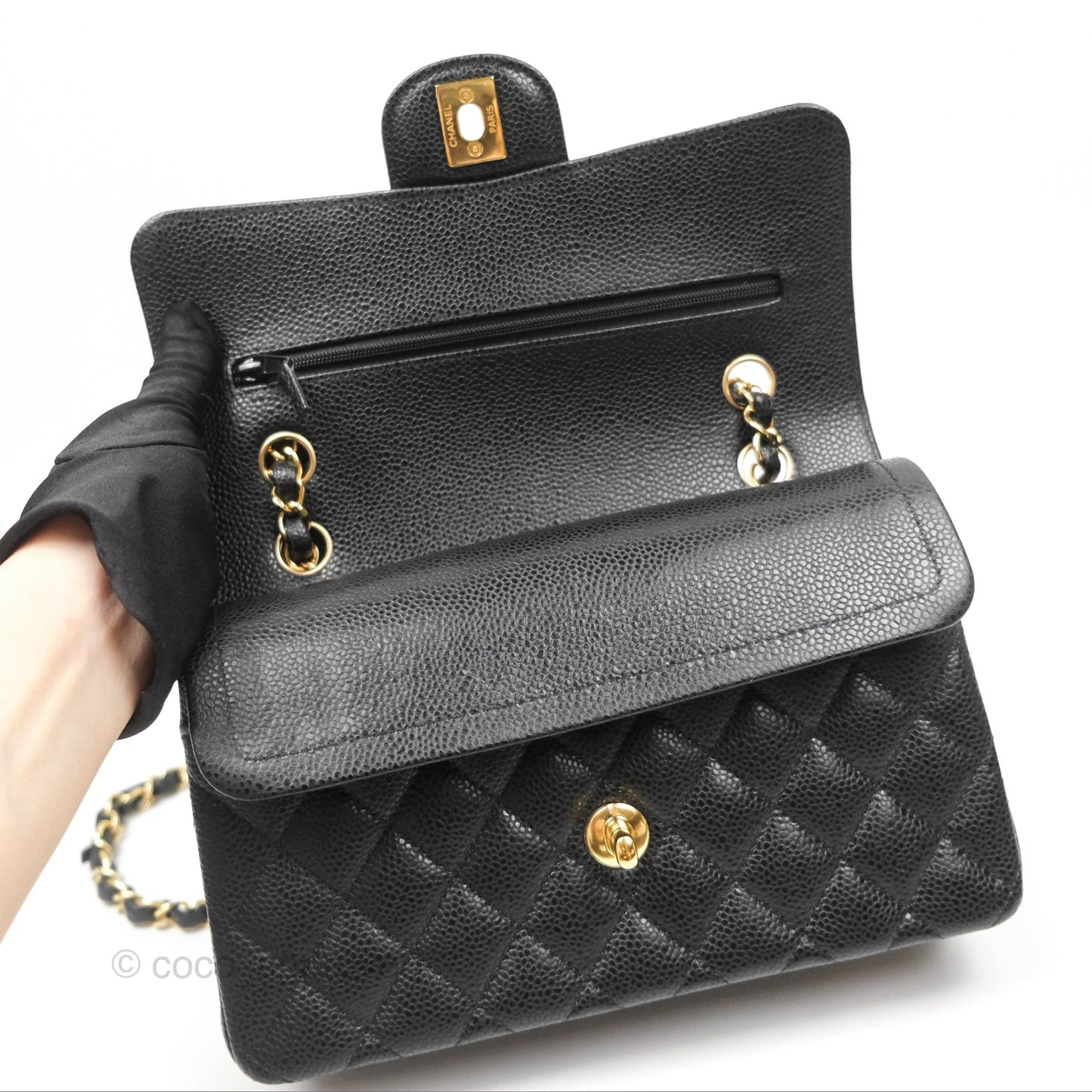 Chanel Small Classic Quilted Flap Black Caviar Gold Hardware