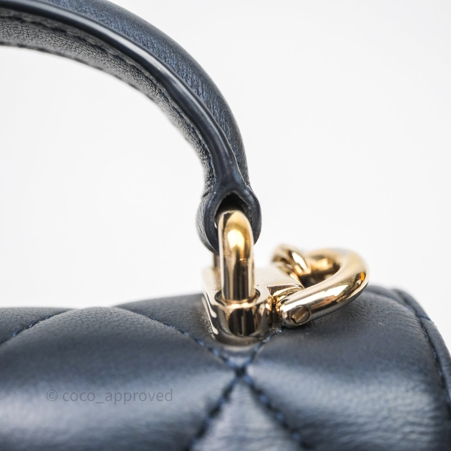 Chanel Mini Handle Clutch With Chain Iridescent Dark Navy Lambskin Gold Hardware