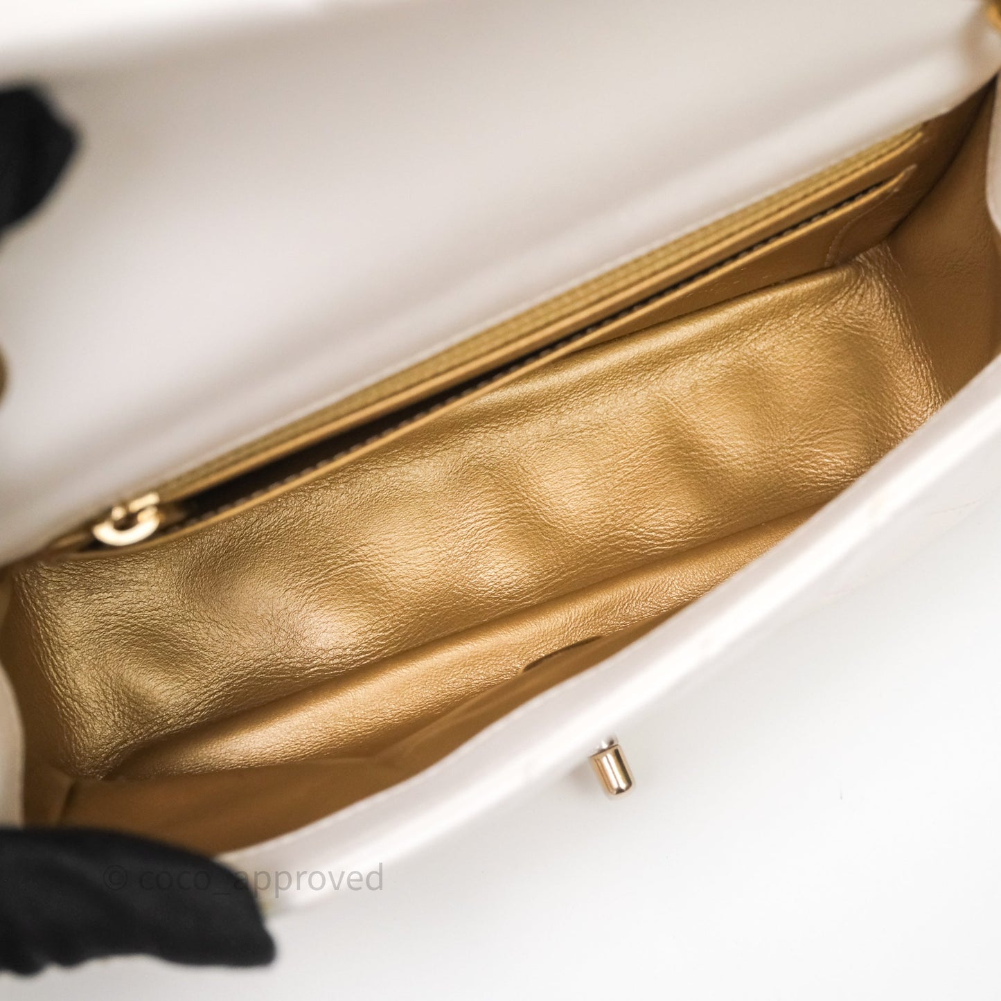 Chanel Mini Rectangular Pearl Crush Quilted White Lambskin Aged Gold Hardware