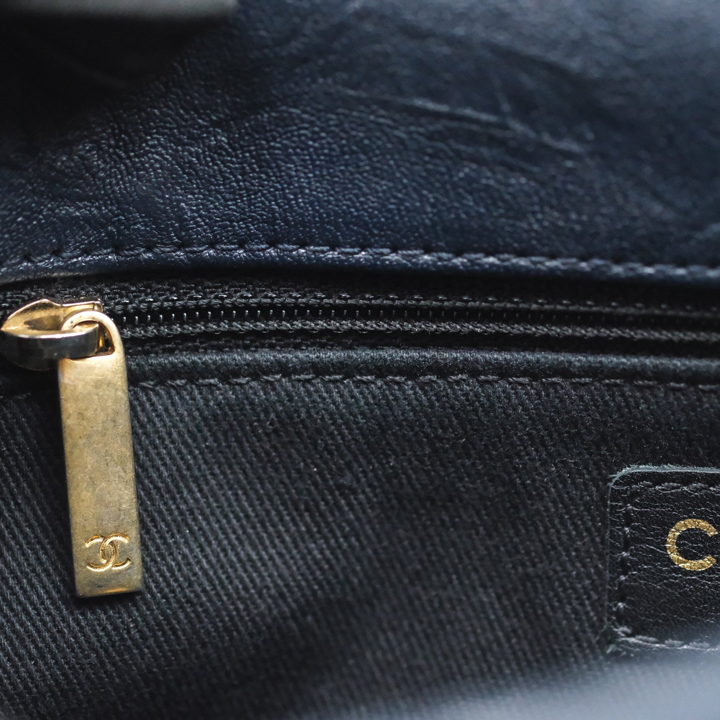 Chanel Medium Chevron Surpique Flap Navy Calfskin Aged Gold Hardware