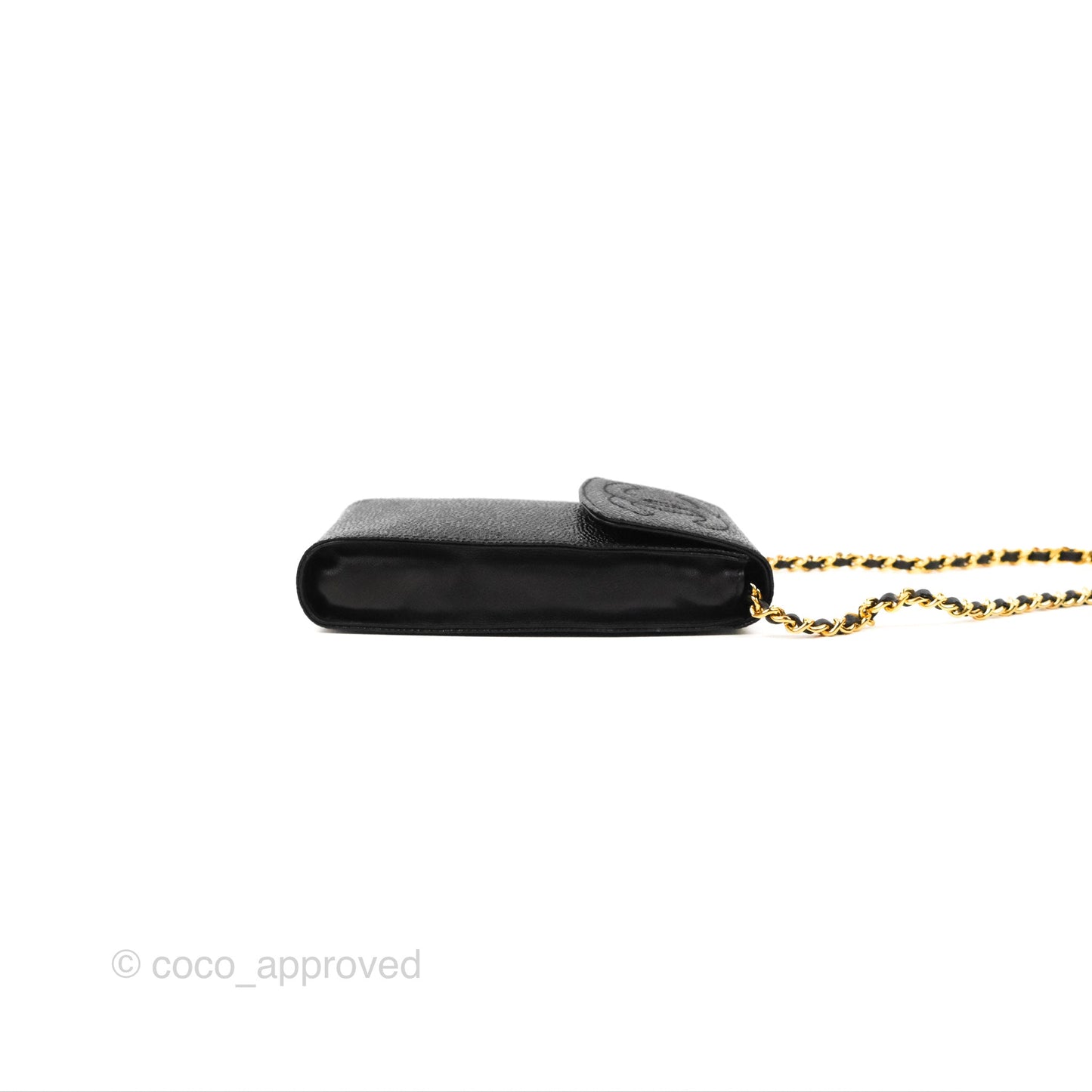 Chanel Vintage CC Caviar Black Phone Case With Chain Gold Hardware