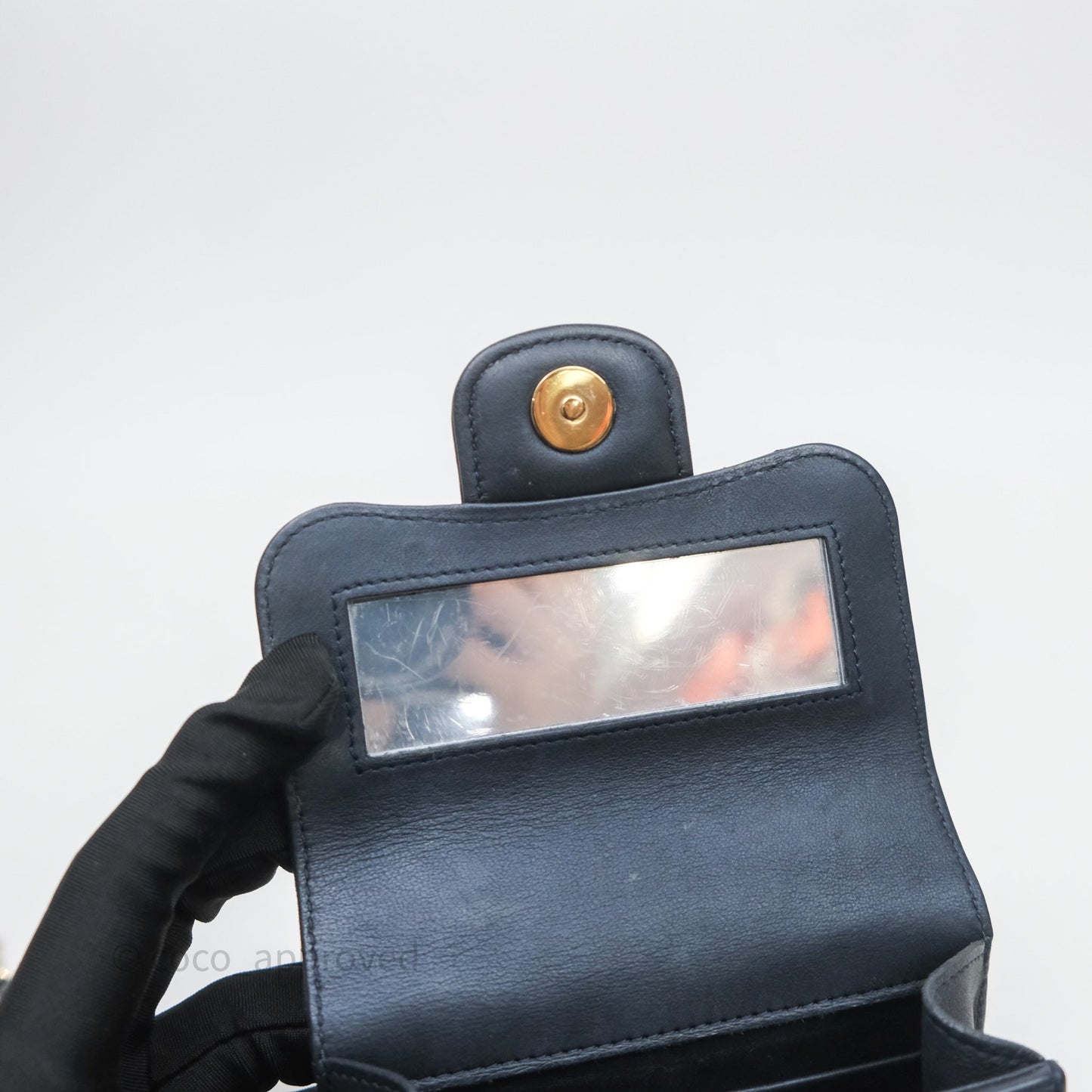 Chanel Mini Handle Clutch With Chain Iridescent Dark Navy Lambskin Gold Hardware