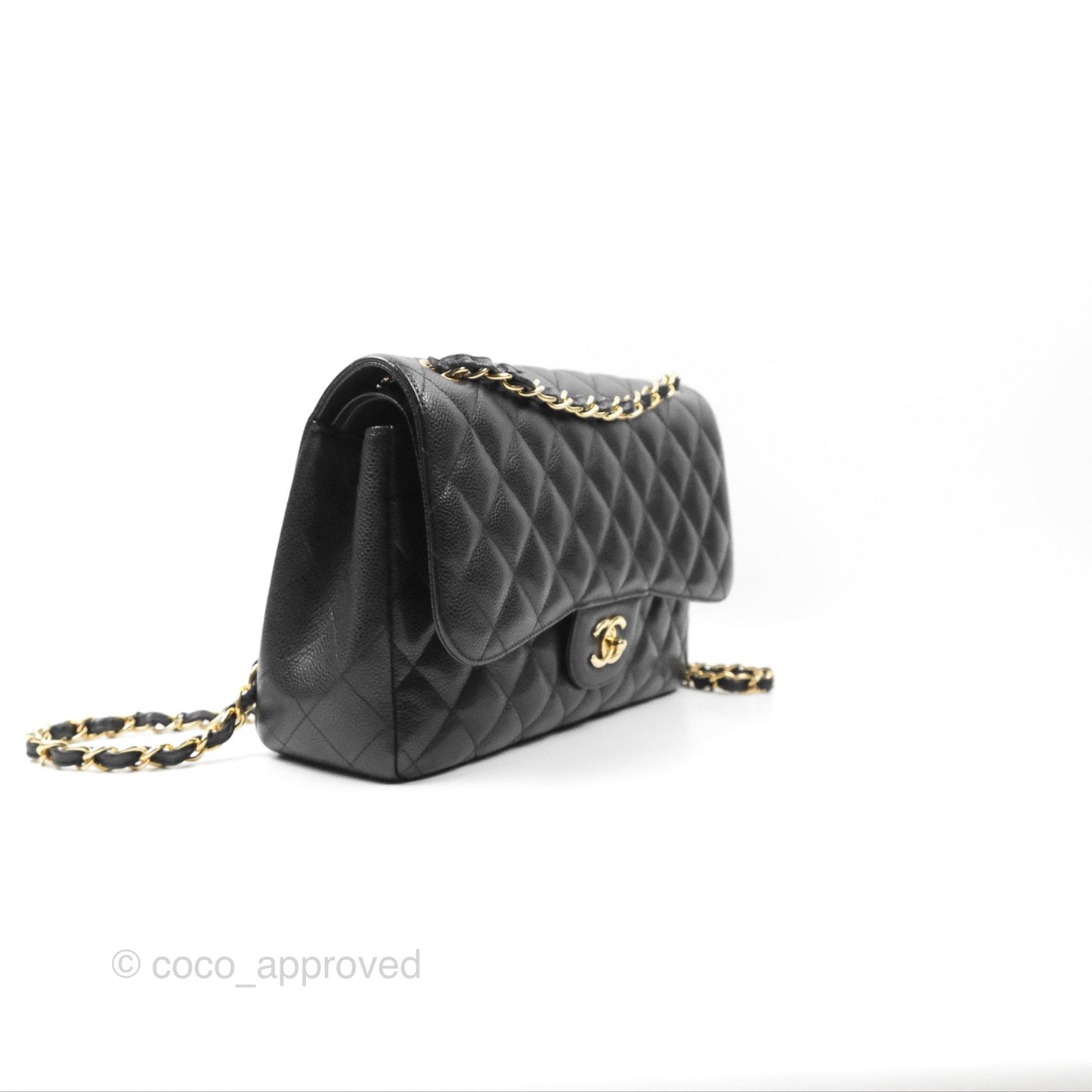 Chanel Jumbo Double Flap Quilted Black Caviar Gold Hardware⁣⁣
