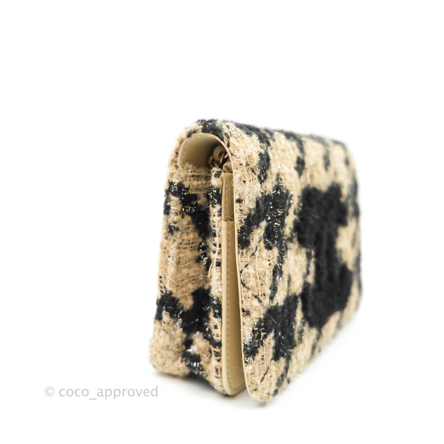 Chanel Wallet On Chain WOC Houndstooth Beige Black Tweed Gold Hardware