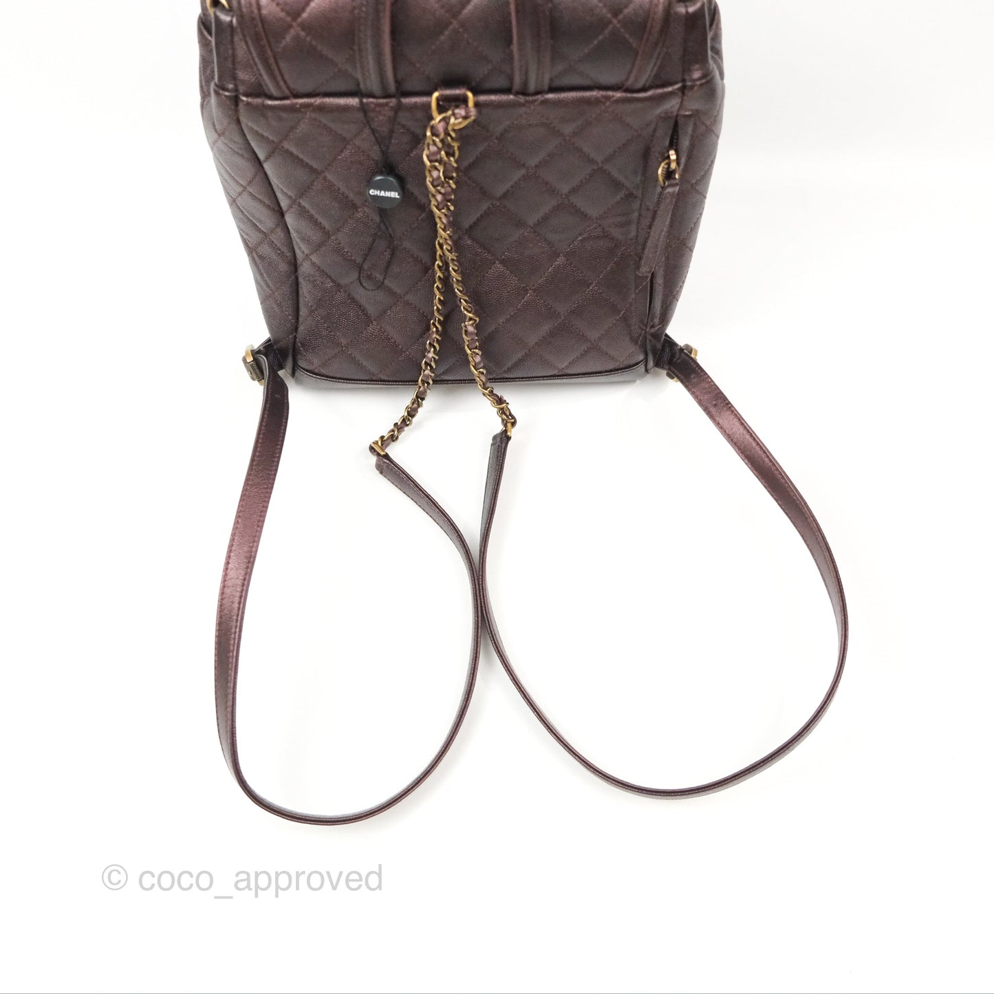 Chanel Quilted Filigree Backpack Iridescent Burgundy Caviar