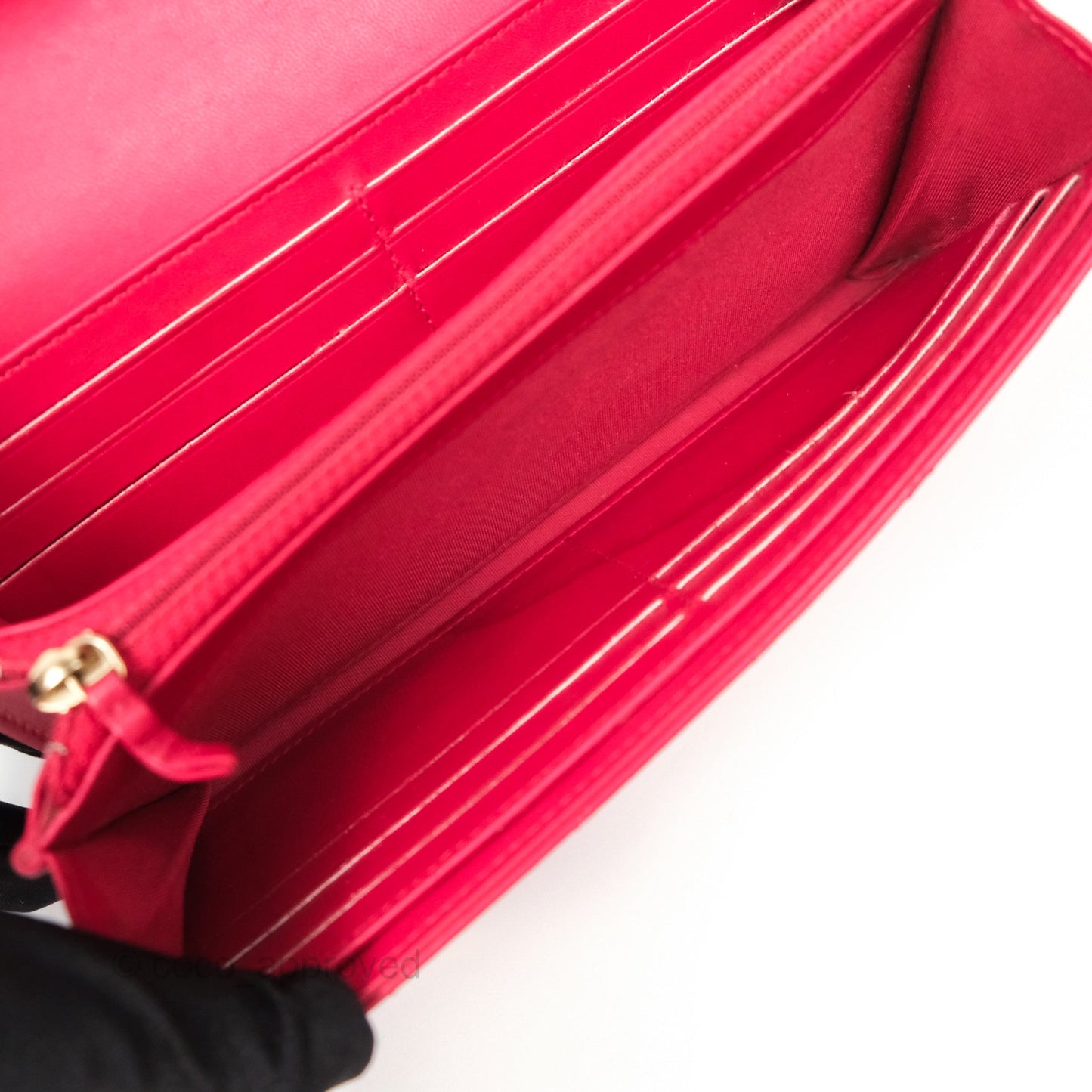 Chanel Quilted Boy Flap Long Wallet Red Lambskin Gold Hardware