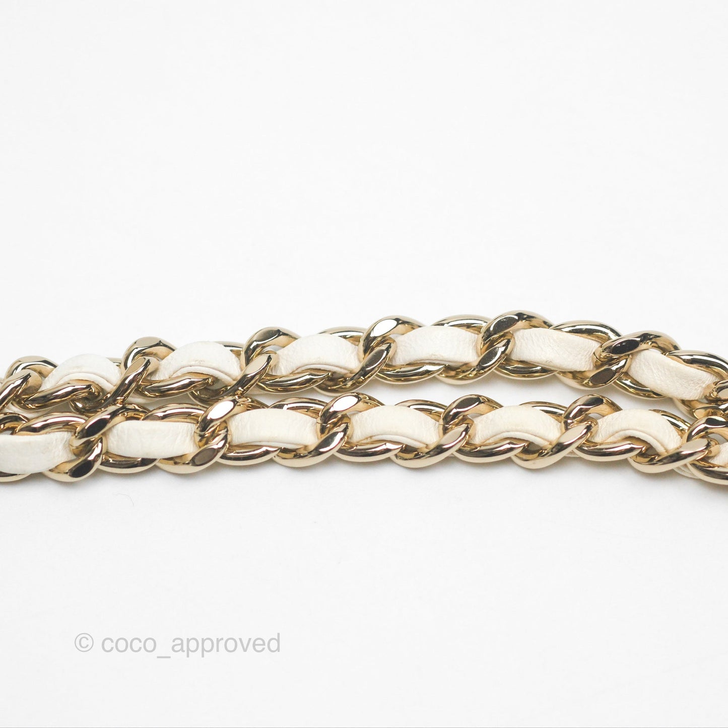 Chanel Small Logo Pearl Chain Flap Bag White Lambskin Gold Hardware