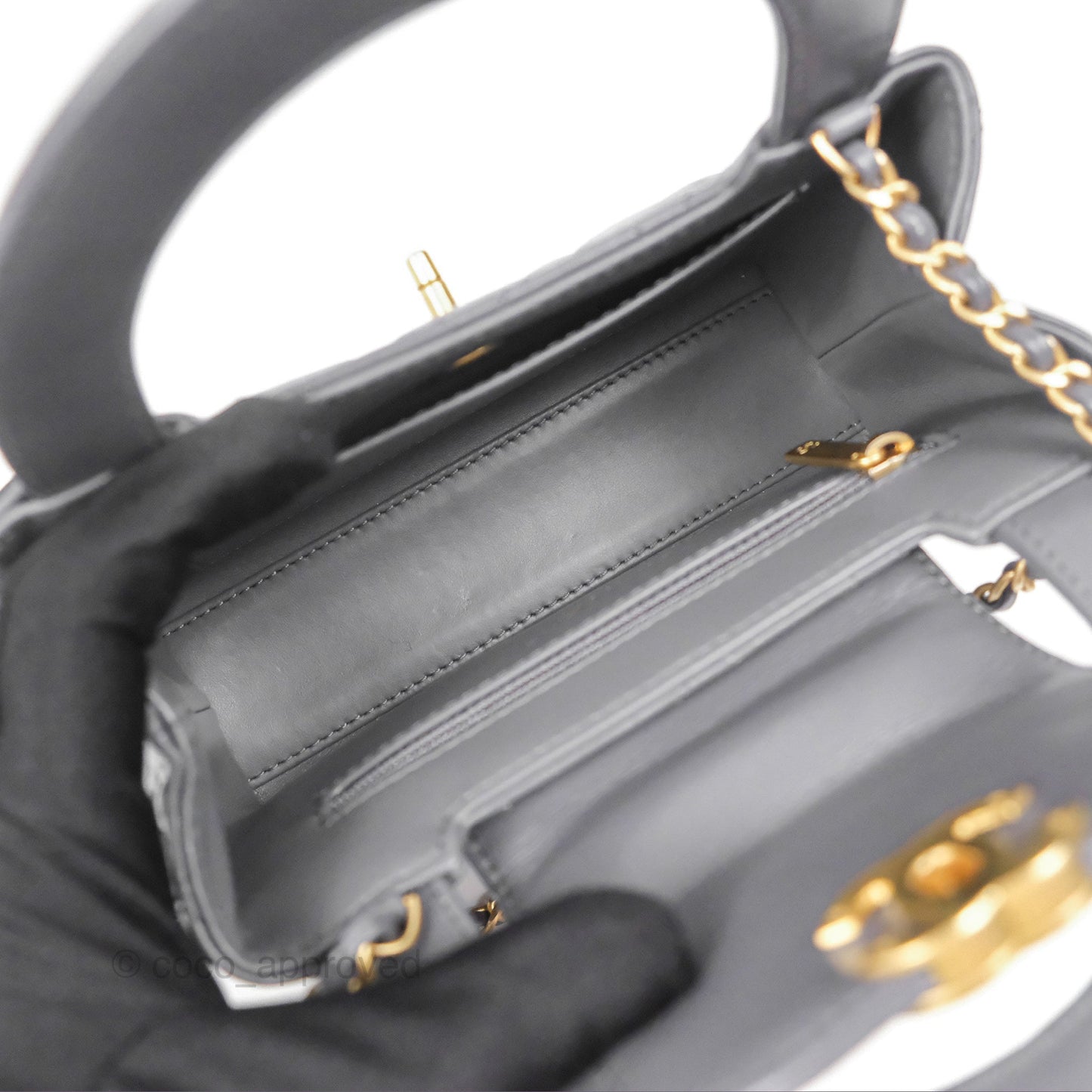 Chanel Kelly Bag Quilted Grey Shiny Calfskin Aged Gold Hardware
