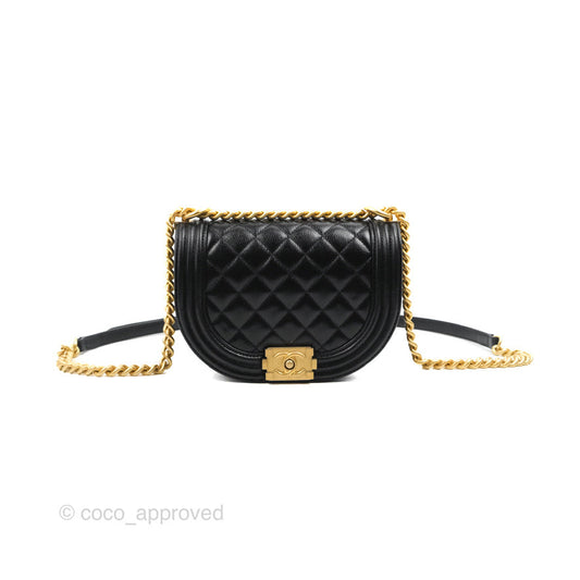 Chanel Boy Messenger Bag Black Caviar Aged Gold Hardware