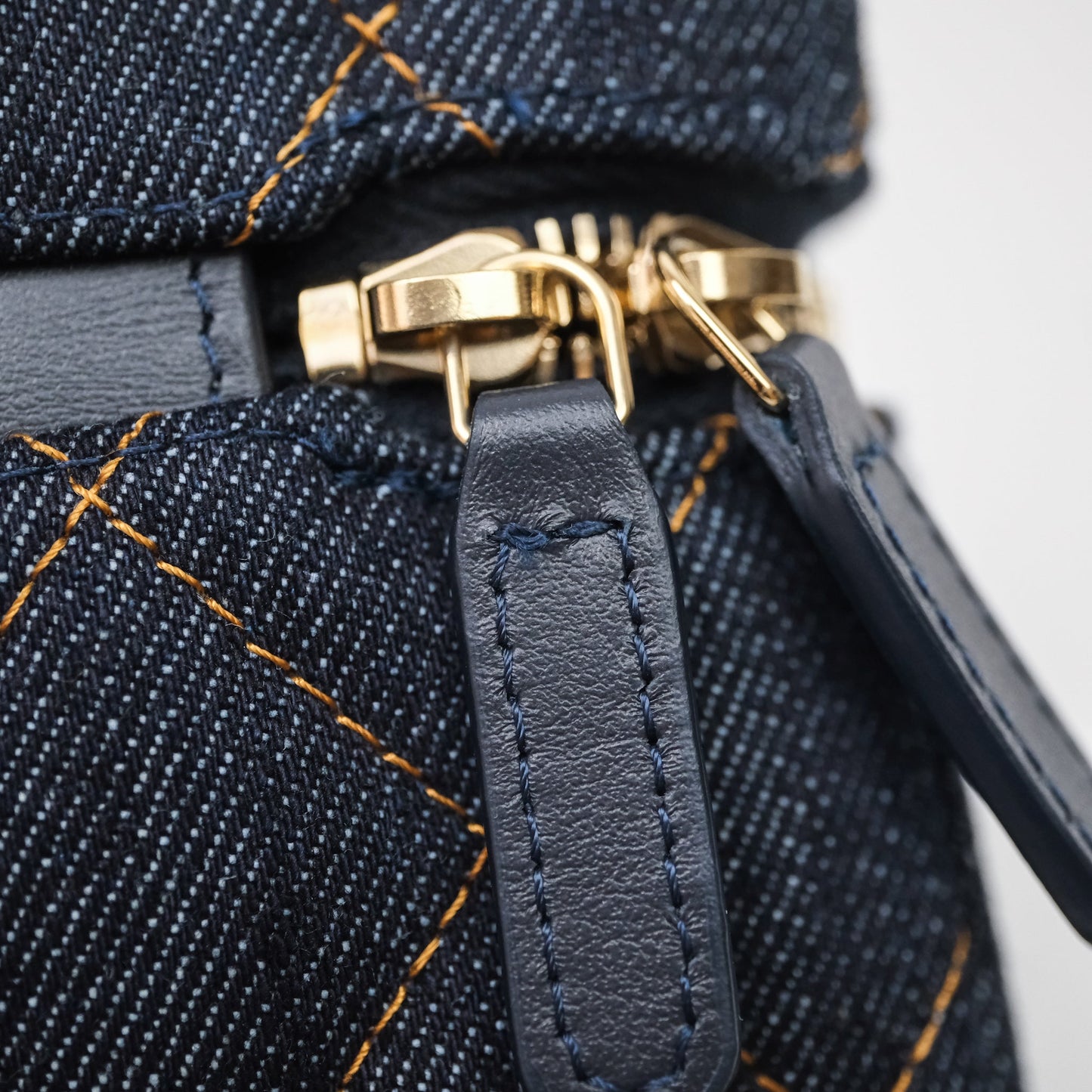 Chanel Top Handle Long Vanity with Chain Dark Blue Denim Gold Hardware