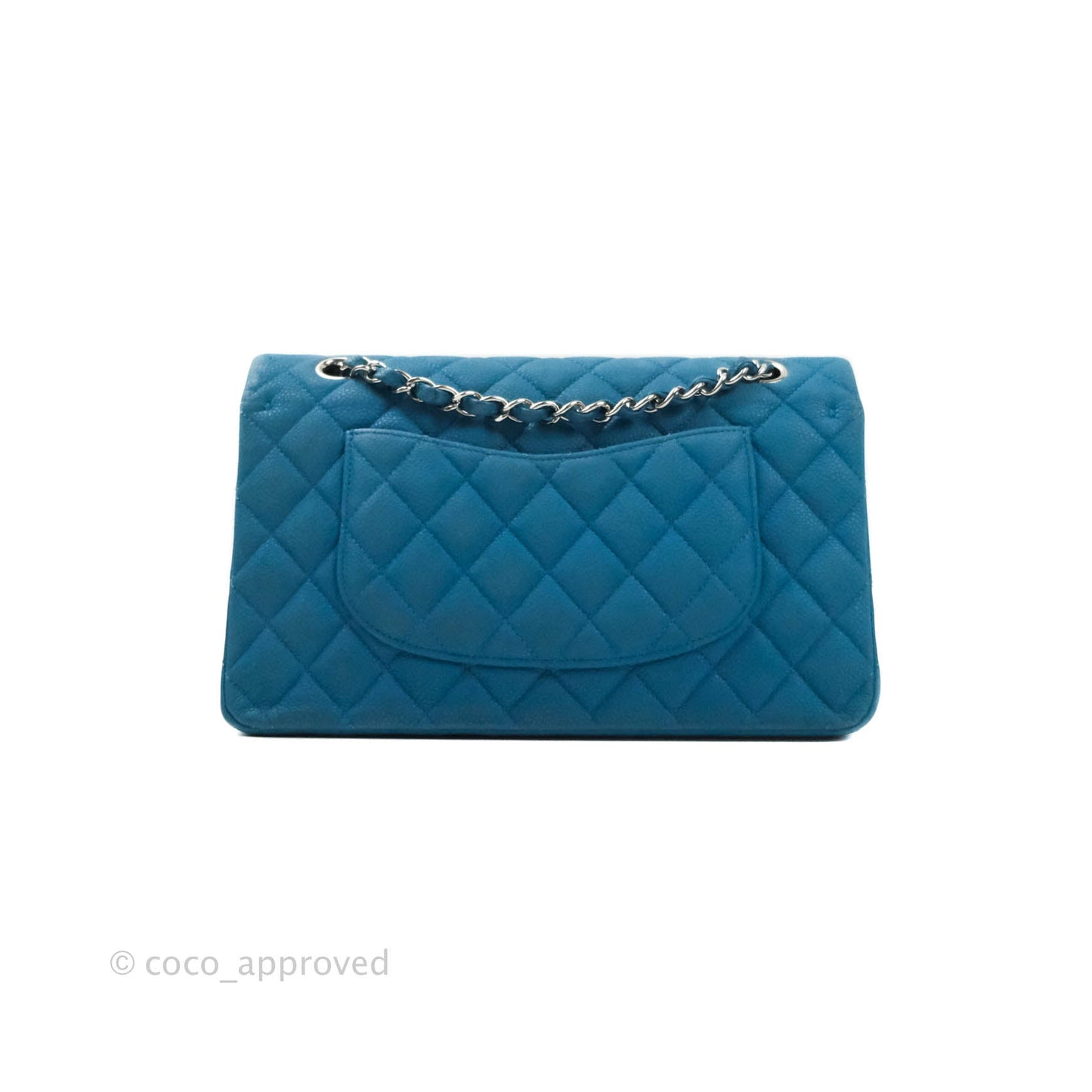 Chanel Classic M/L Medium Double Flap Turquoise Matte Caviar Silver Hardware