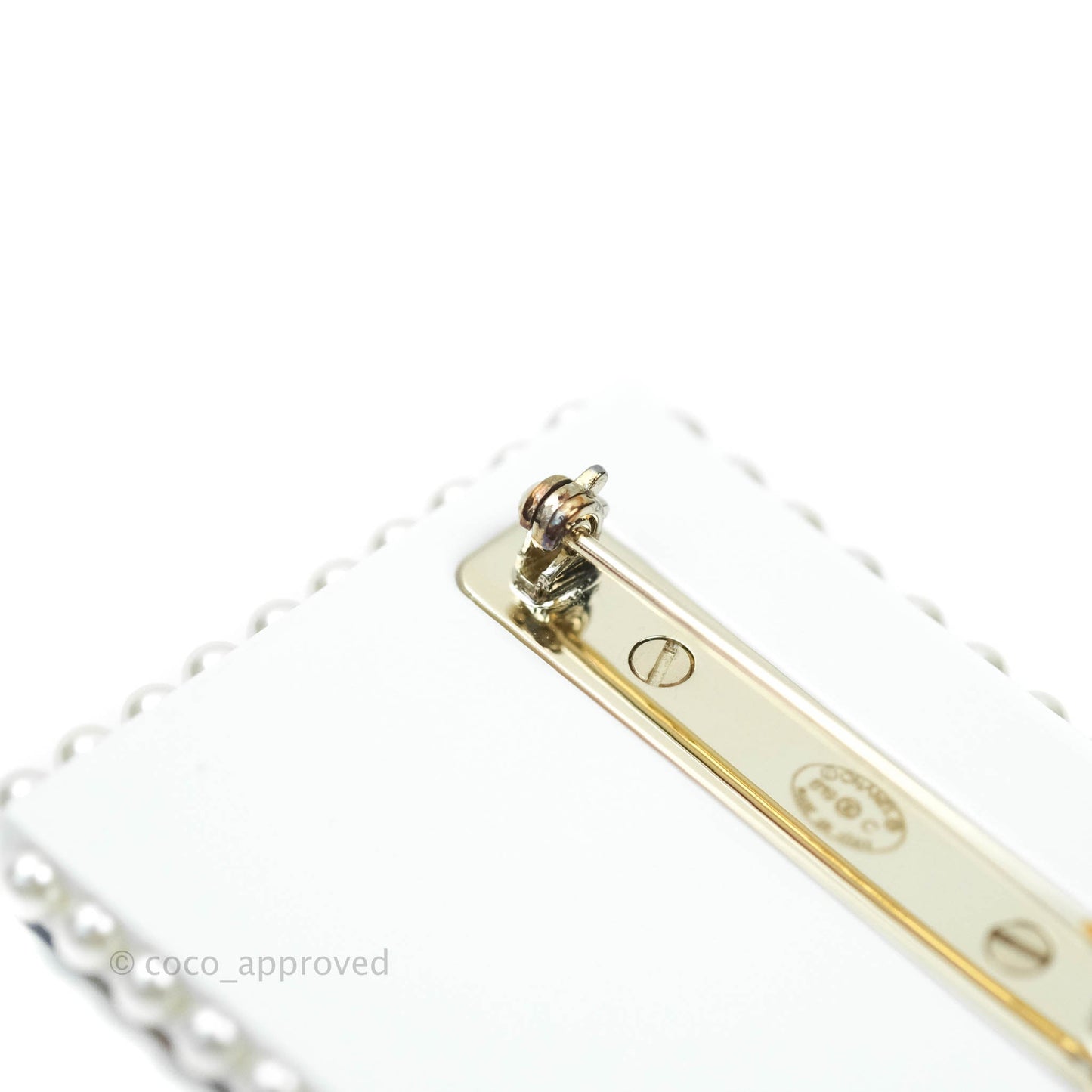 Chanel CC Postcard Pearl Brooch Gold Tone 19C
