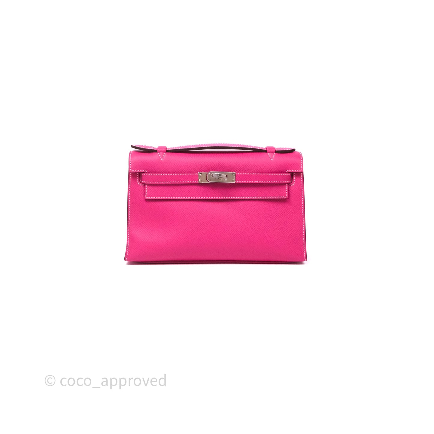 Hermès Kelly Pochette Clutch Rose Tyrien Epsom Palladium Hardware