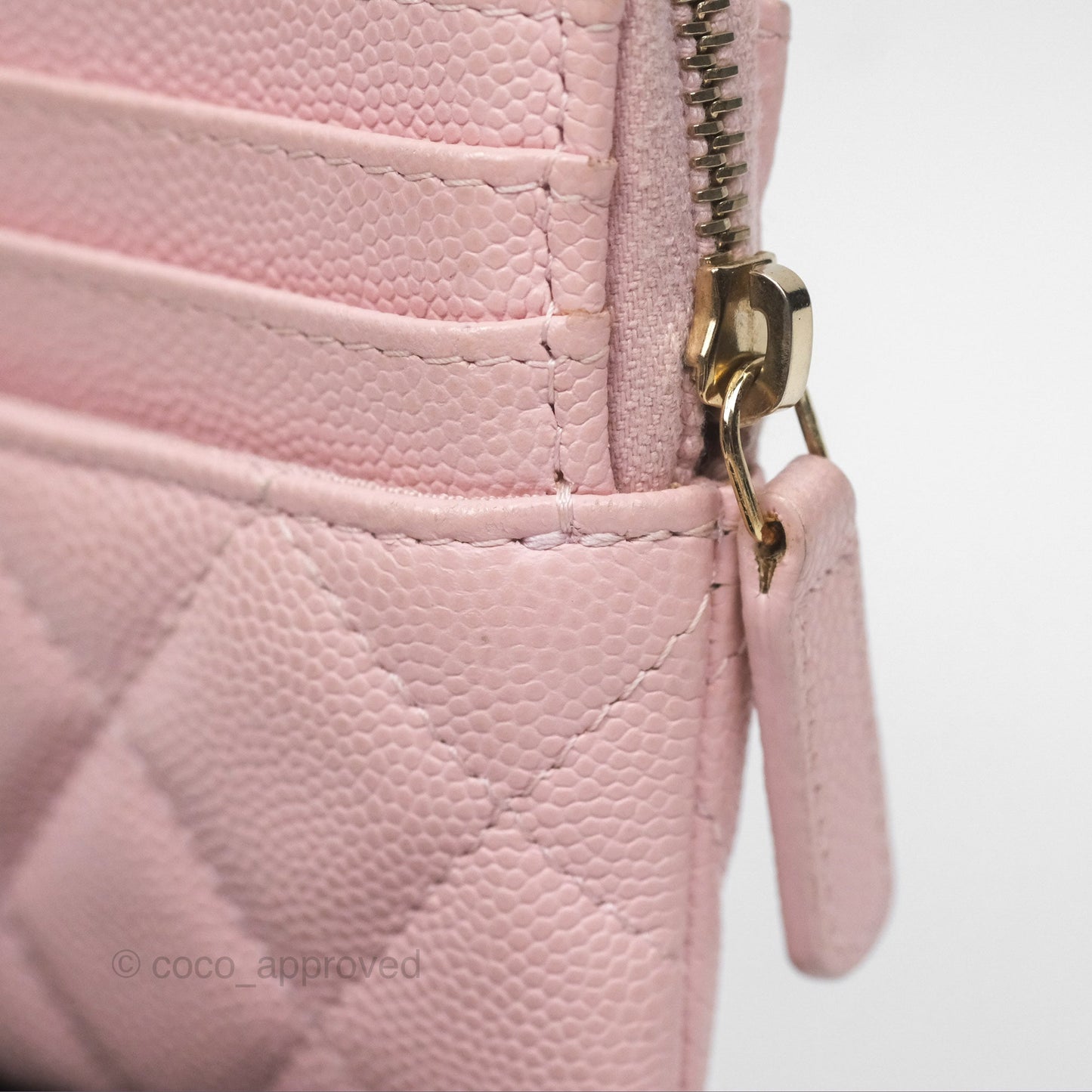 Chanel Quilted Classic Zip Card Holder Wallet Pink Caviar Gold Hardware
