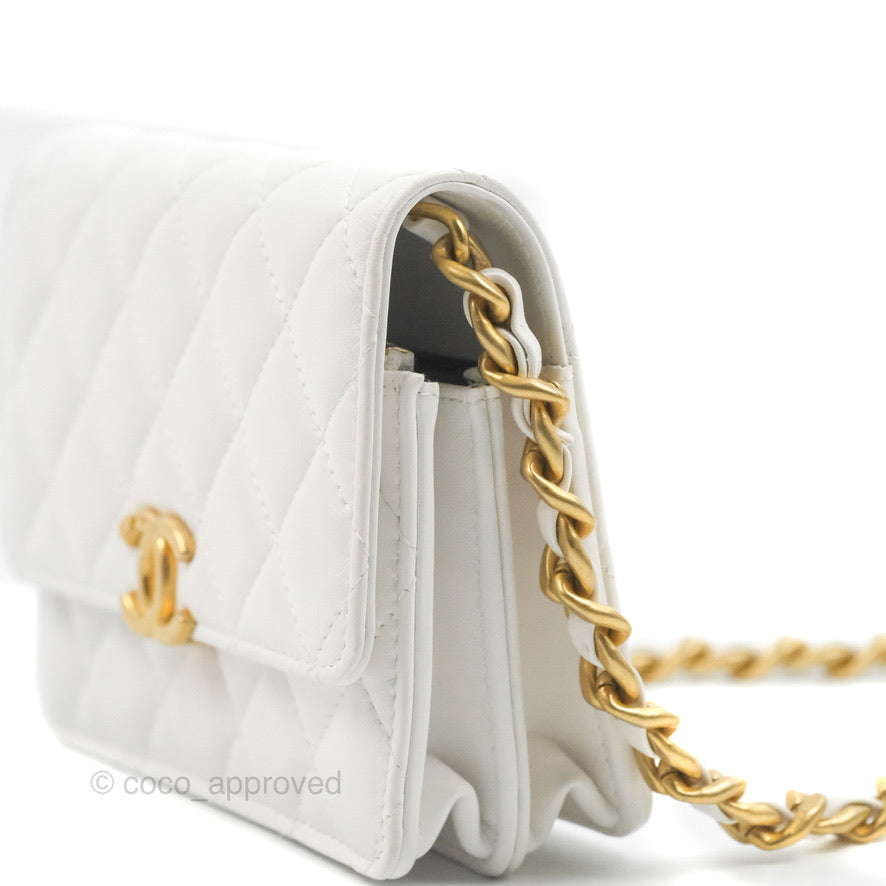 Chanel Mini Resin Chain Wallet on Chain WOC White Lambskin Gold Hardware