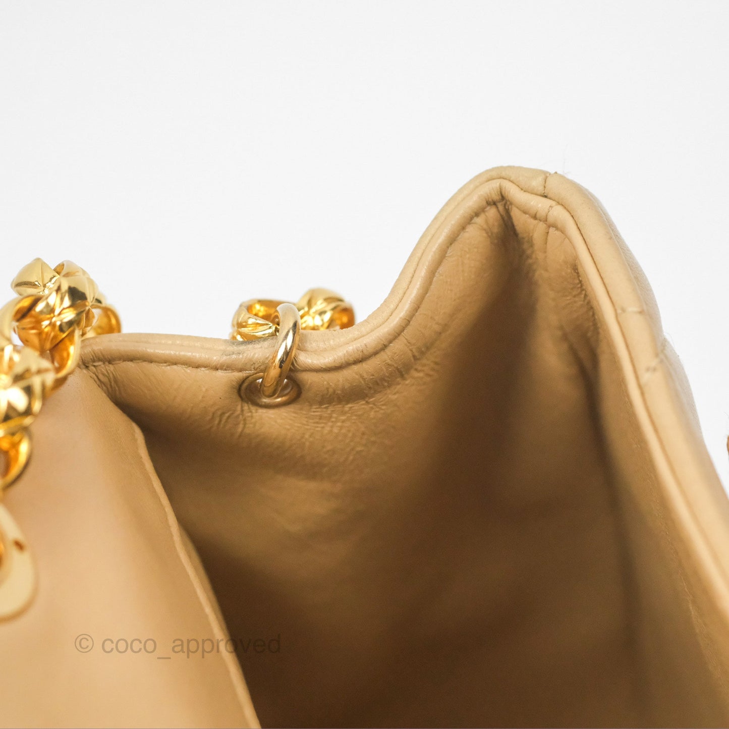 Chanel Vintage Flap Bag Beige Lambskin Gold Hardware