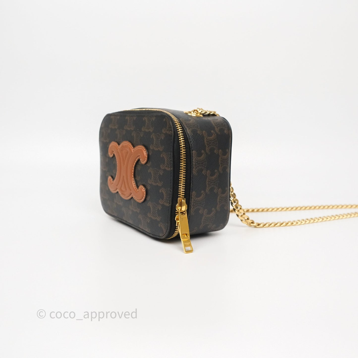 Celine Cuir Box On Chain Triomphe Canvas Tan Calfskin
