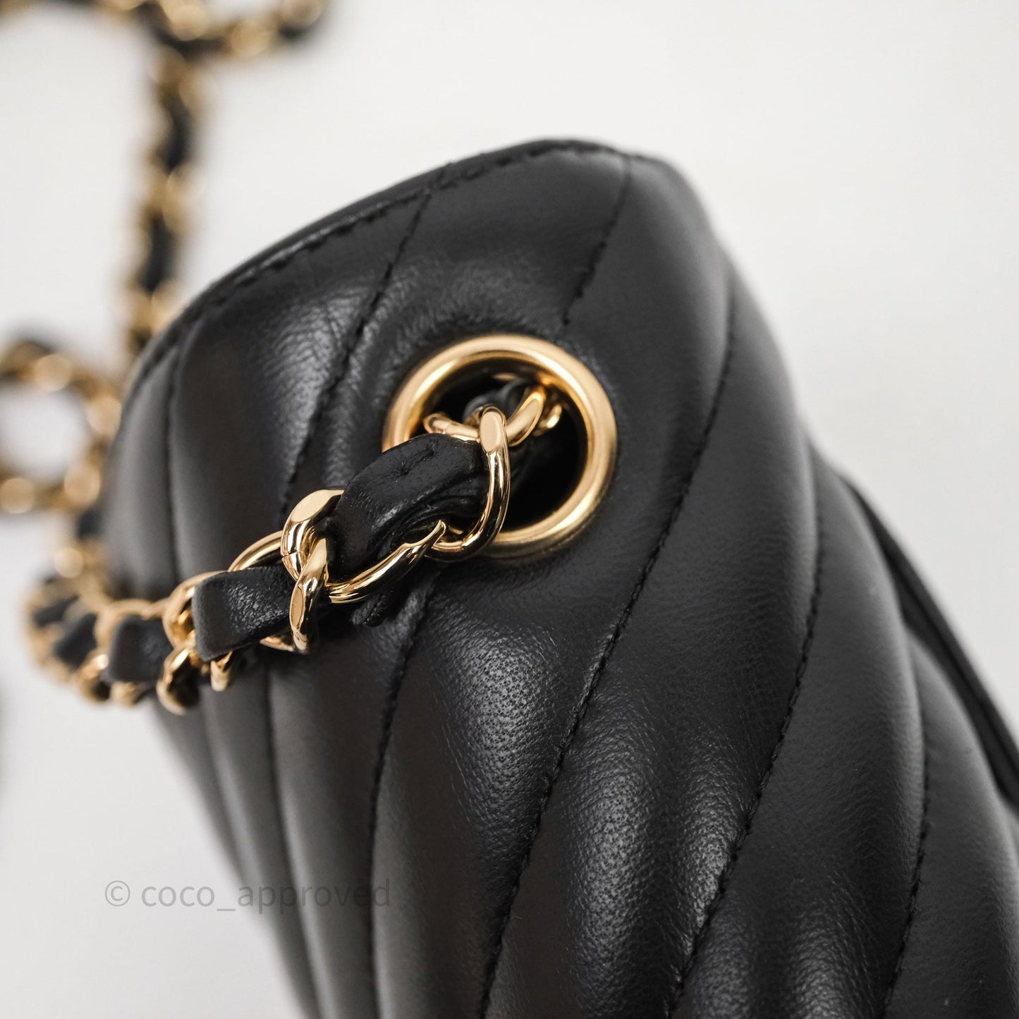 Chanel Quilted Mini Rectangular Chevron Black Lambskin Gold Hardware
