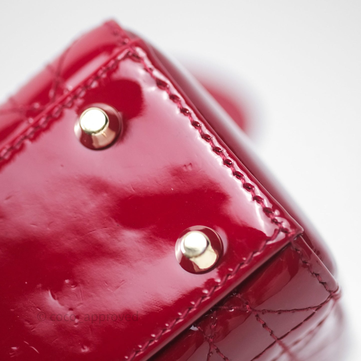 Christian Dior Mini Lady Dior Red Patent Cannage Gold Hardware