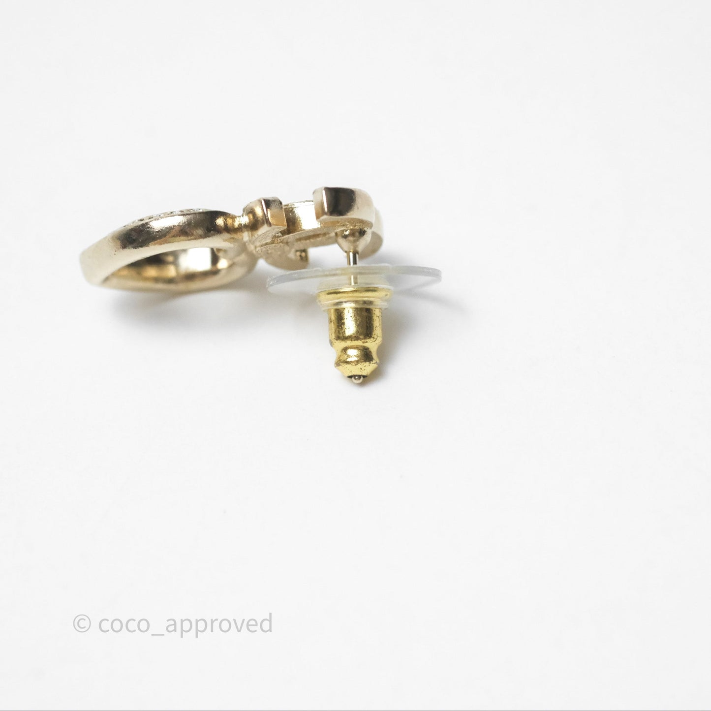 Chanel Crystal CC Heart Earrings Gold Tone 23B