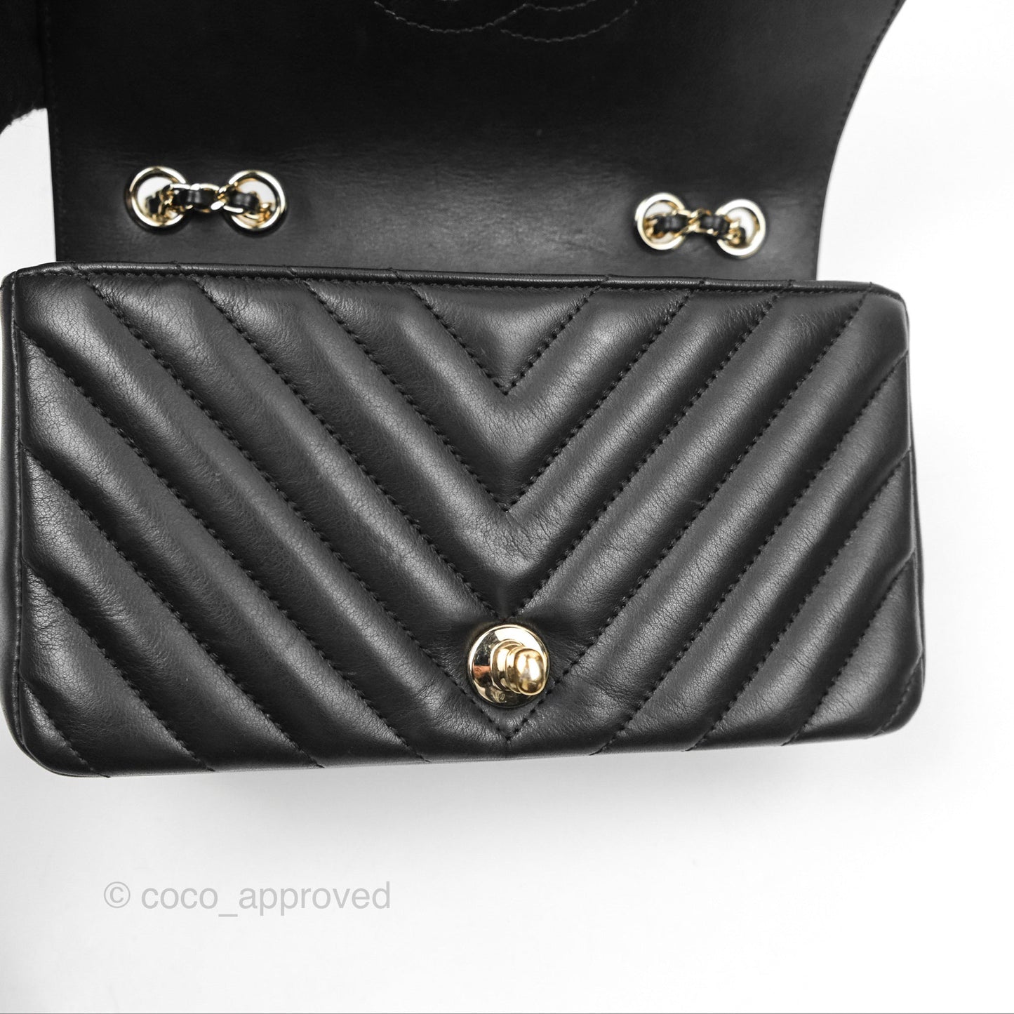 Chanel Small Statement Chevron Flap Bag Black Calfskin Gold Hardware