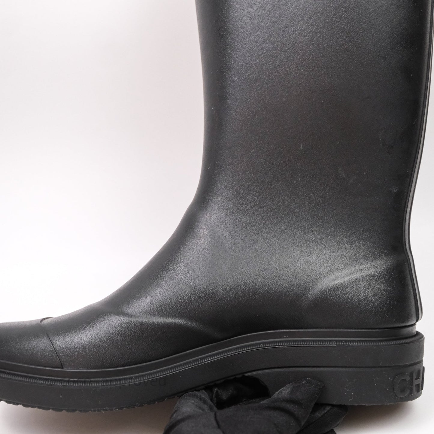 Chanel CC Black Rubber Rain Boots Size 39