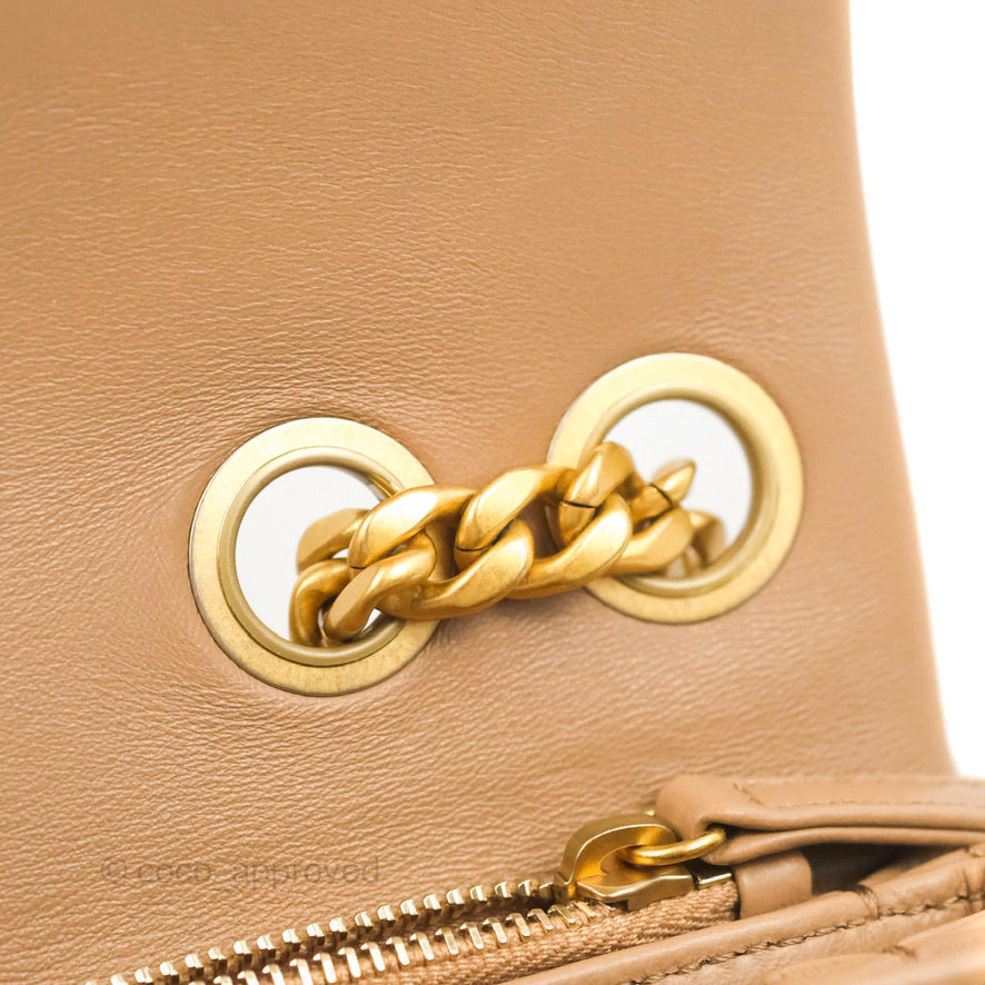 Chanel Flap Bag with Adjustable Strap Beige Lambskin Aged Gold Hardware 22K