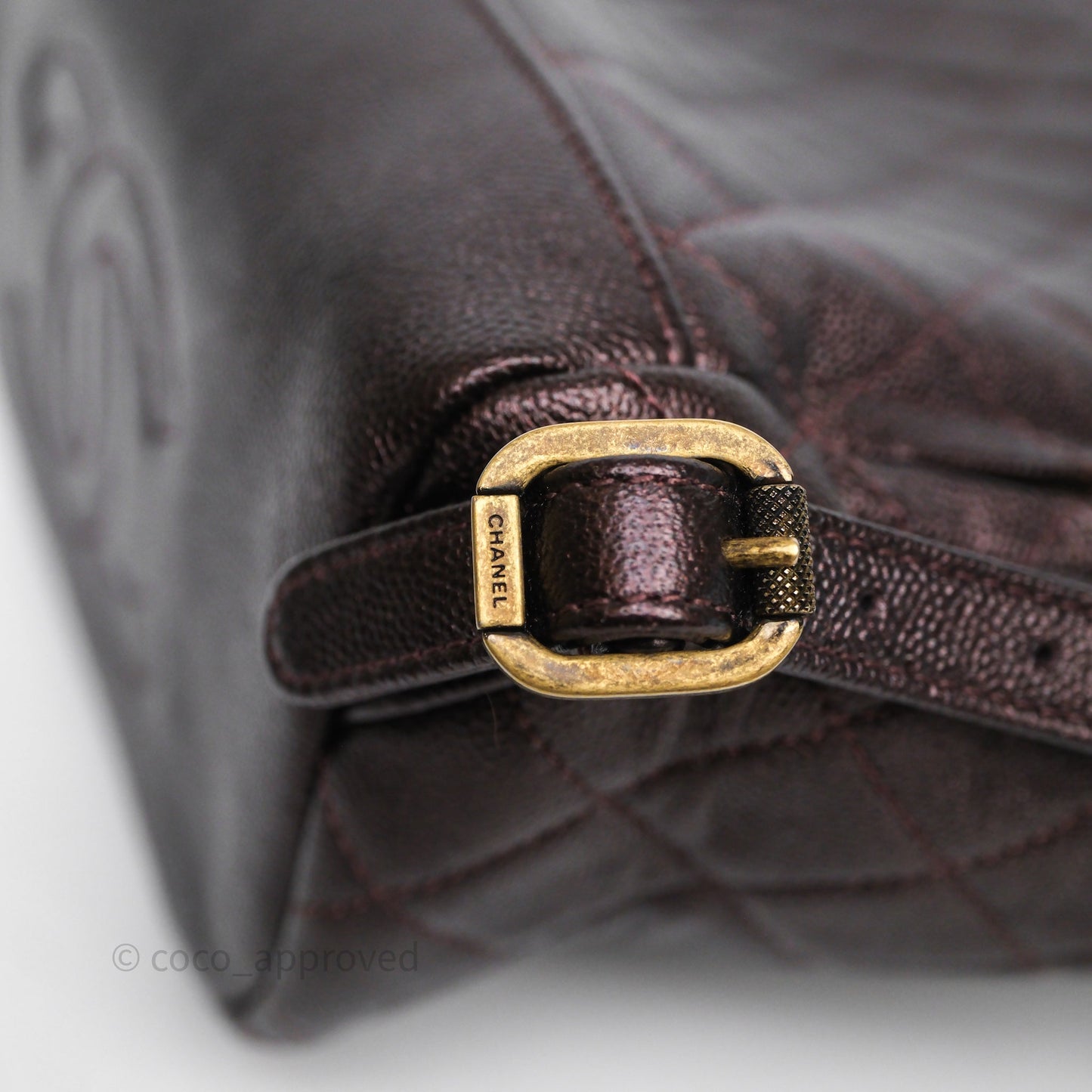 Chanel Quilted Filigree Backpack Iridescent Burgundy Caviar Aged Gold Hardware