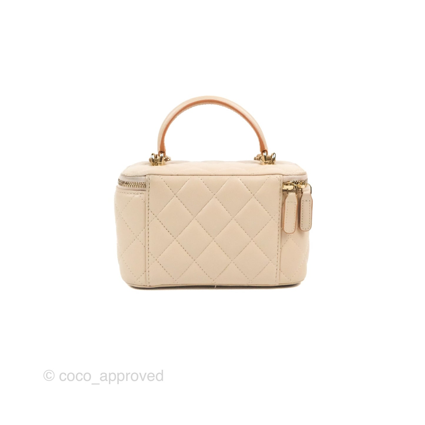 Chanel Vanity Rectangular Top Handle Ecru/Beige Lambskin Gold Hardware 23P