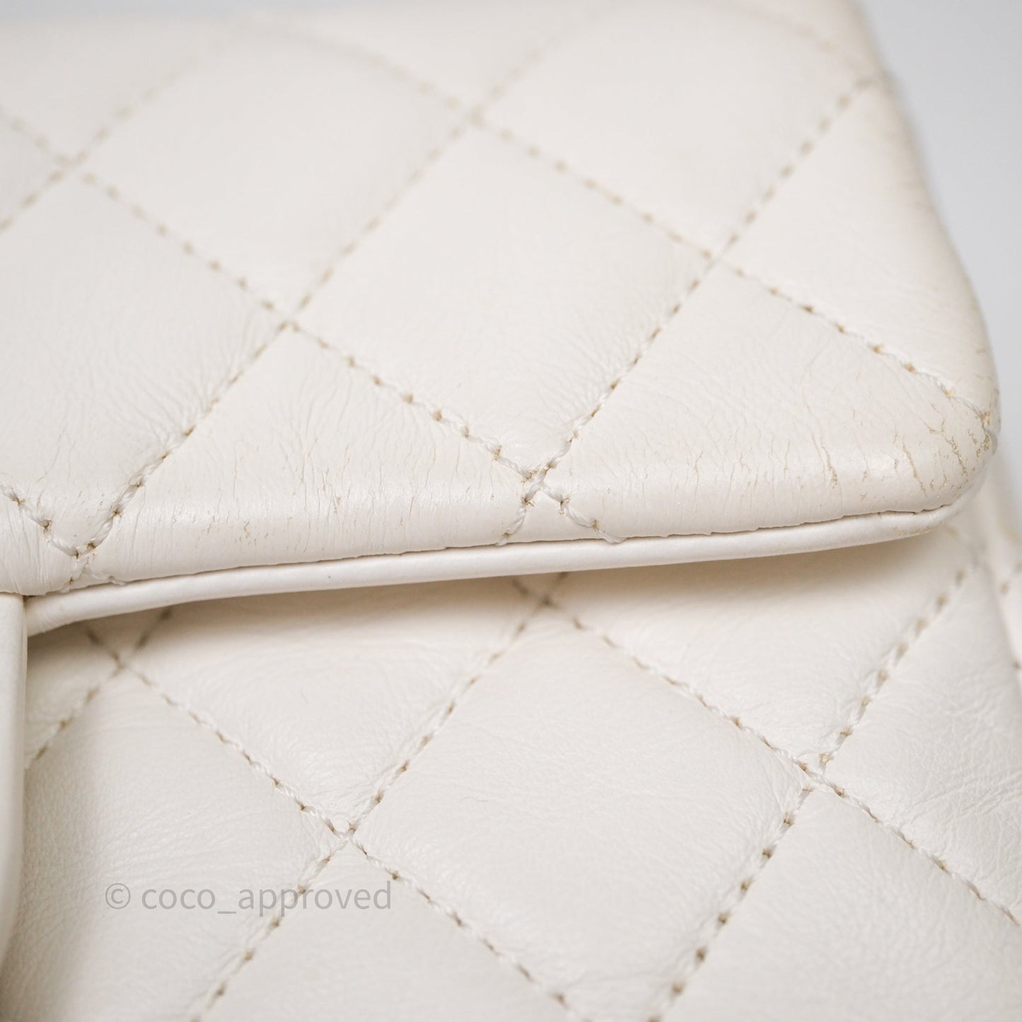 Chanel Mini Rectangular Pearl Crush Quilted White Lambskin Aged Gold Hardware