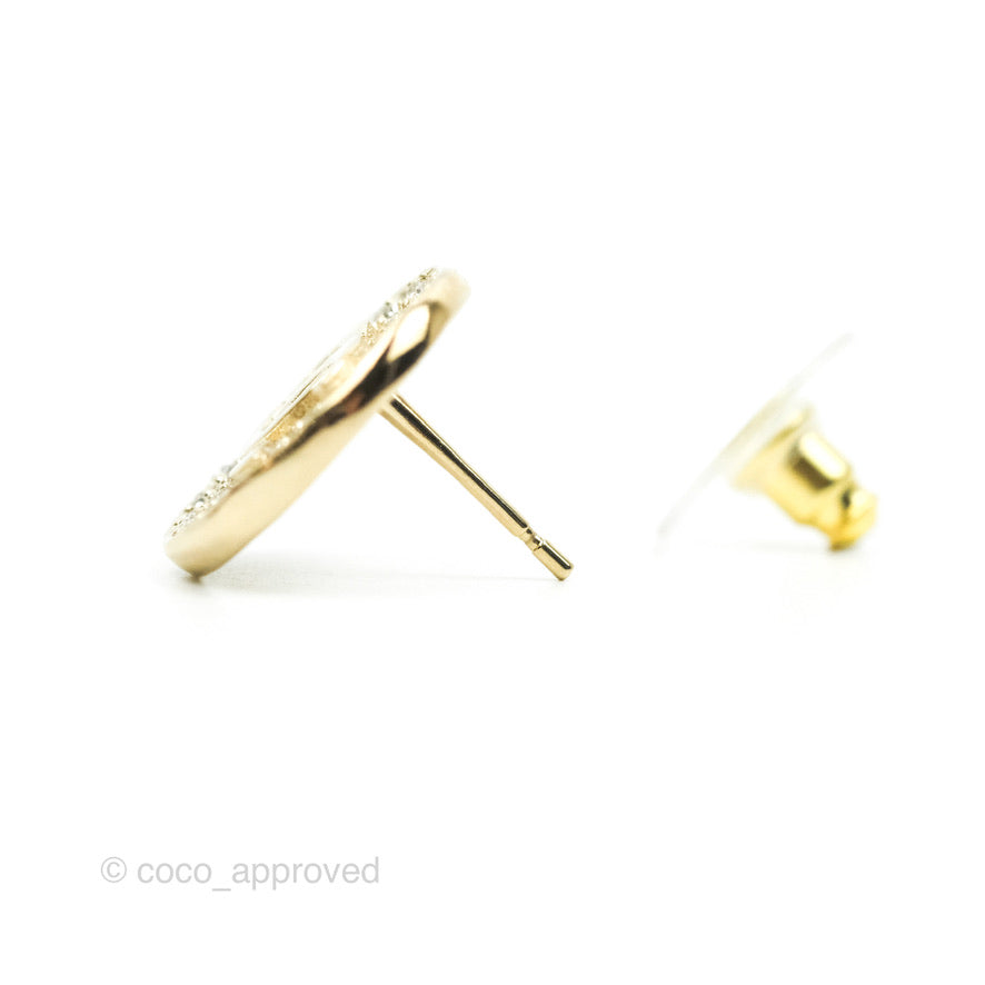 Chanel Crystal Pearl CC Earrings Gold Tone 21V
