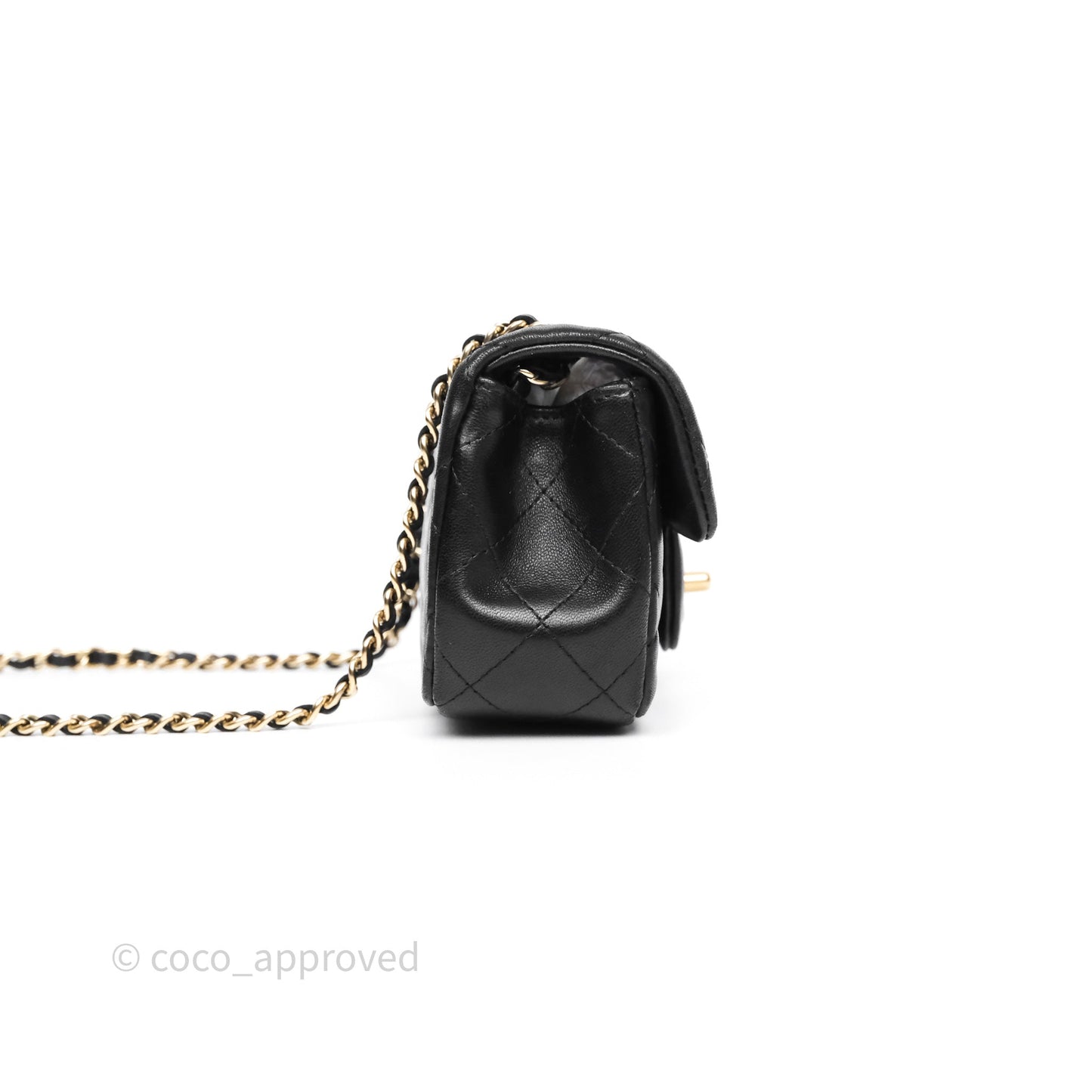 Chanel Quilted Extra Mini Rectangular Flap Black Lambskin Aged Gold Hardware
