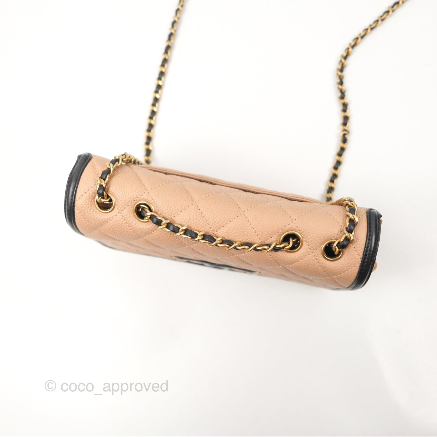 Chanel Quilted Small CC Filigree Flap Beige Black Caviar