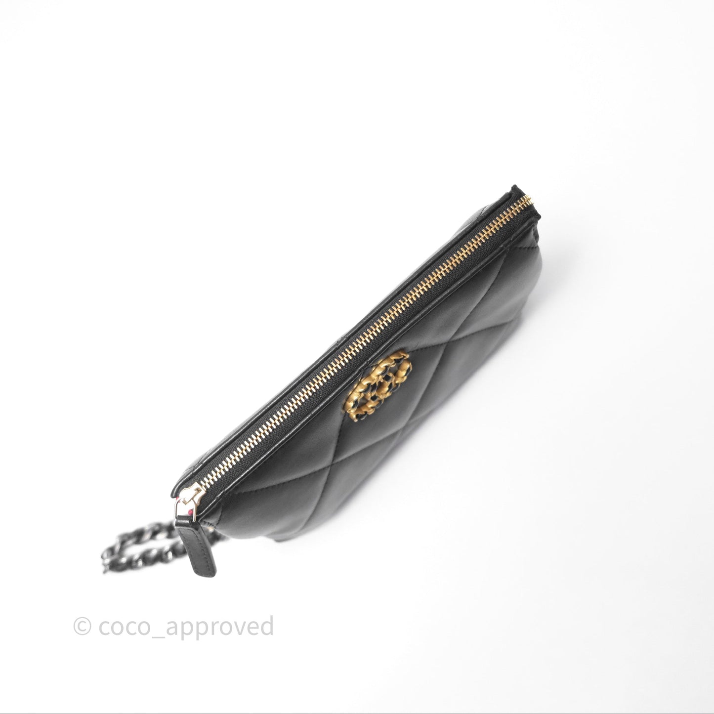 Chanel 19 Pouch Black Shiny Goatskin Mixed Hardware
