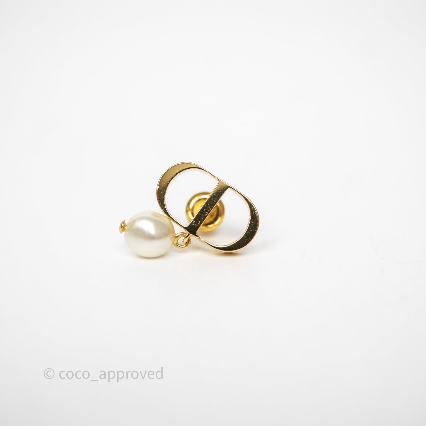 Christian Dior Petit CD Pearl Earrings Gold Tone